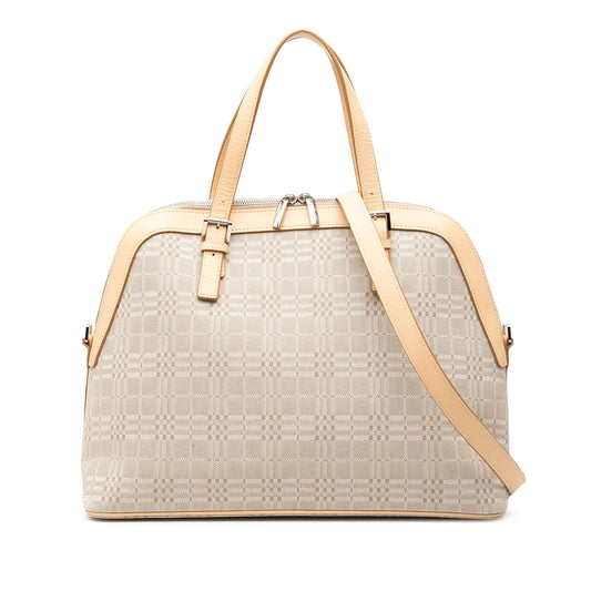Burberry Leather Trimmed Canvas Dome Satchel