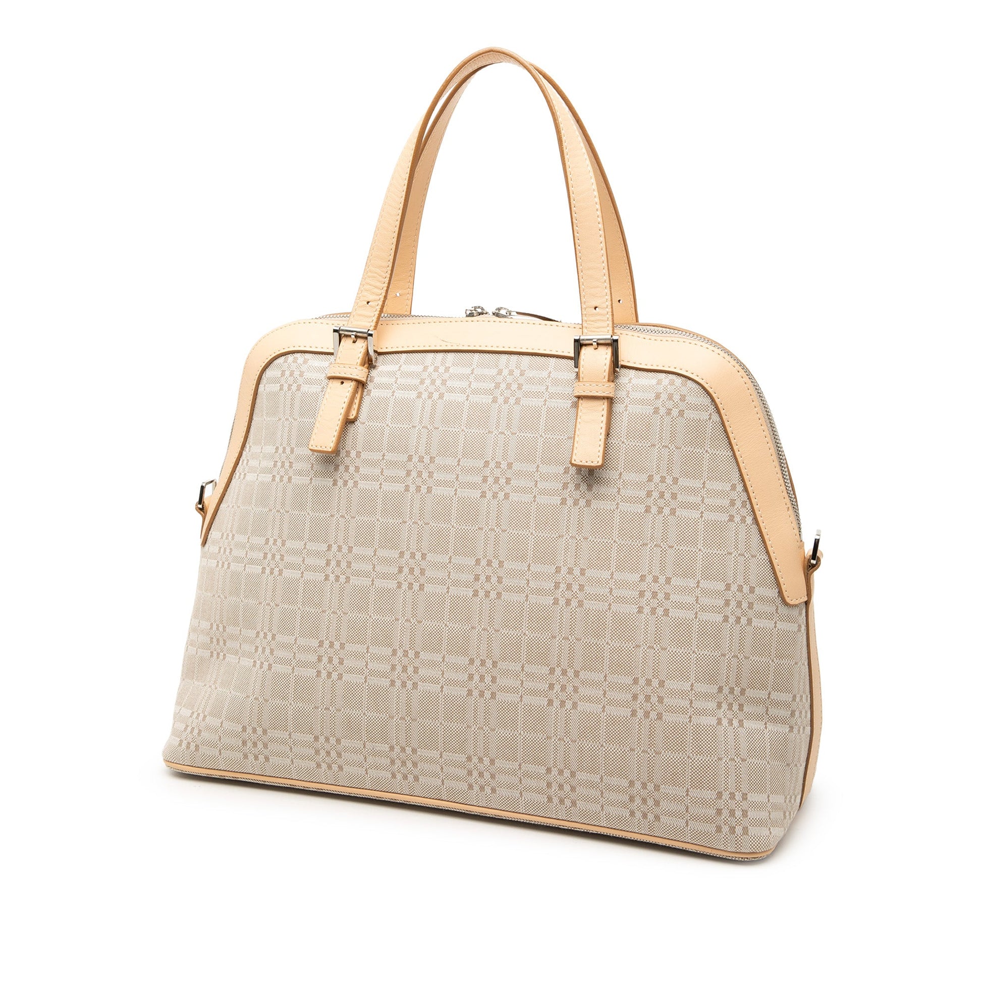 Burberry Leather Trimmed Canvas Dome Satchel