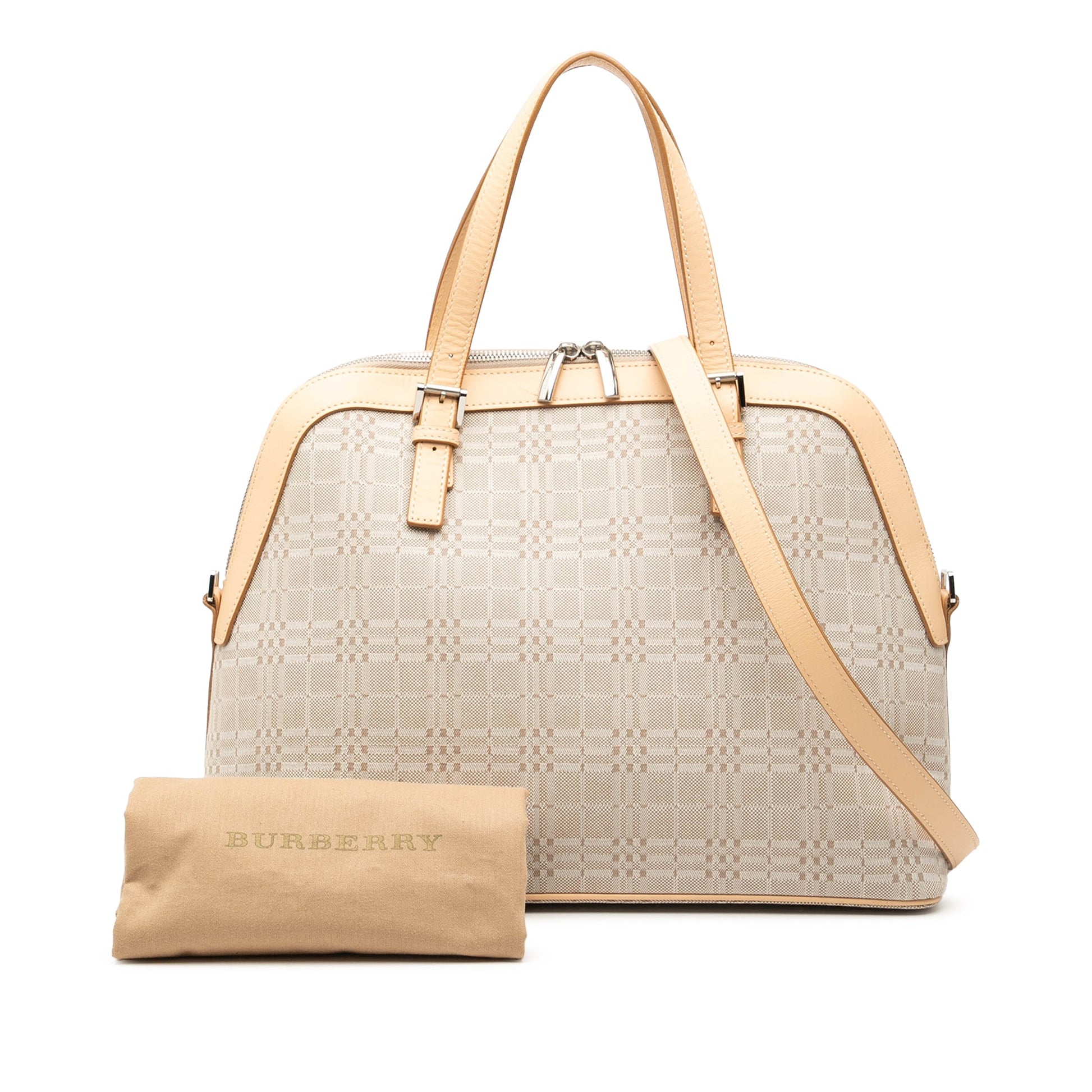 Burberry Leather Trimmed Canvas Dome Satchel