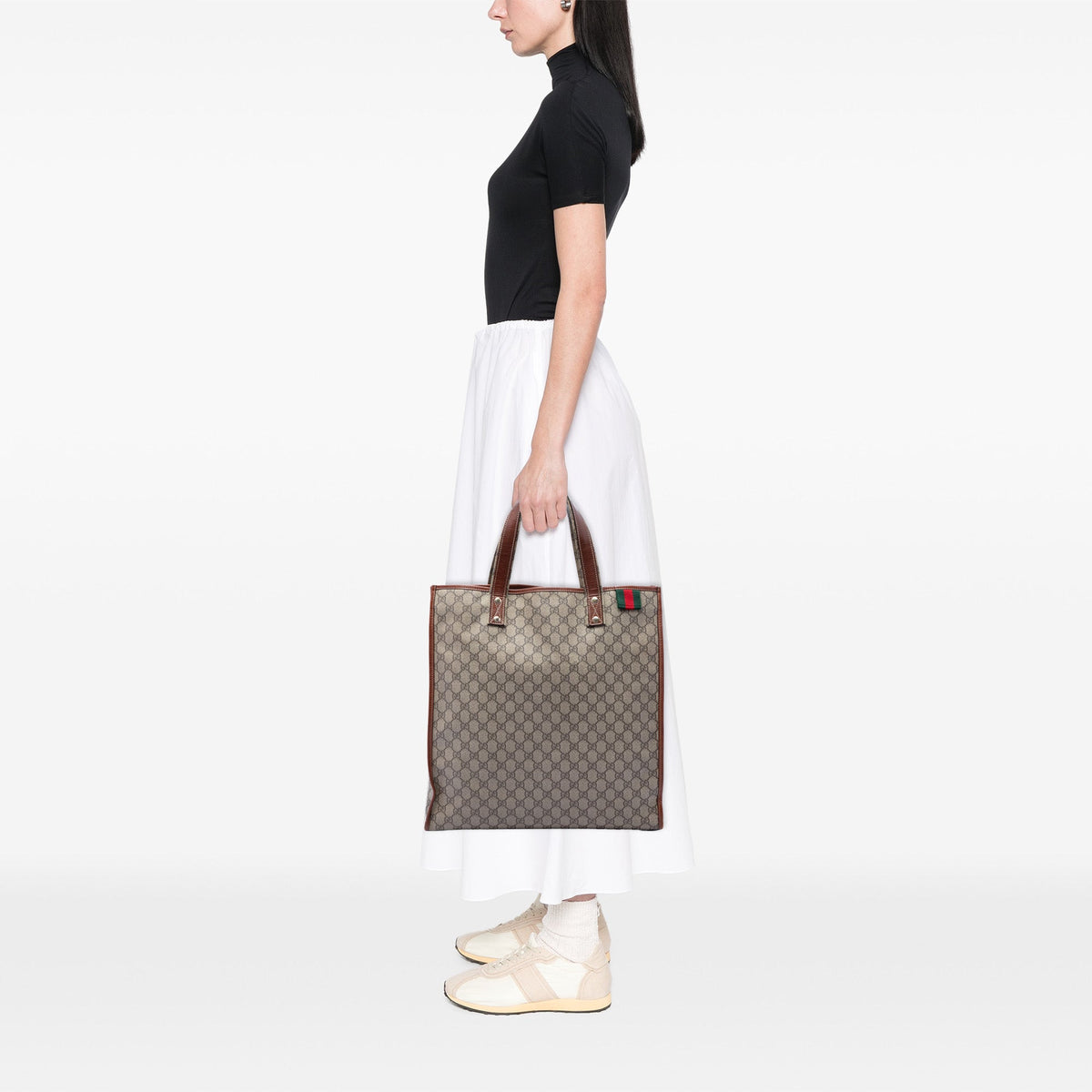 Gucci GG Supreme Web Tote — Beige