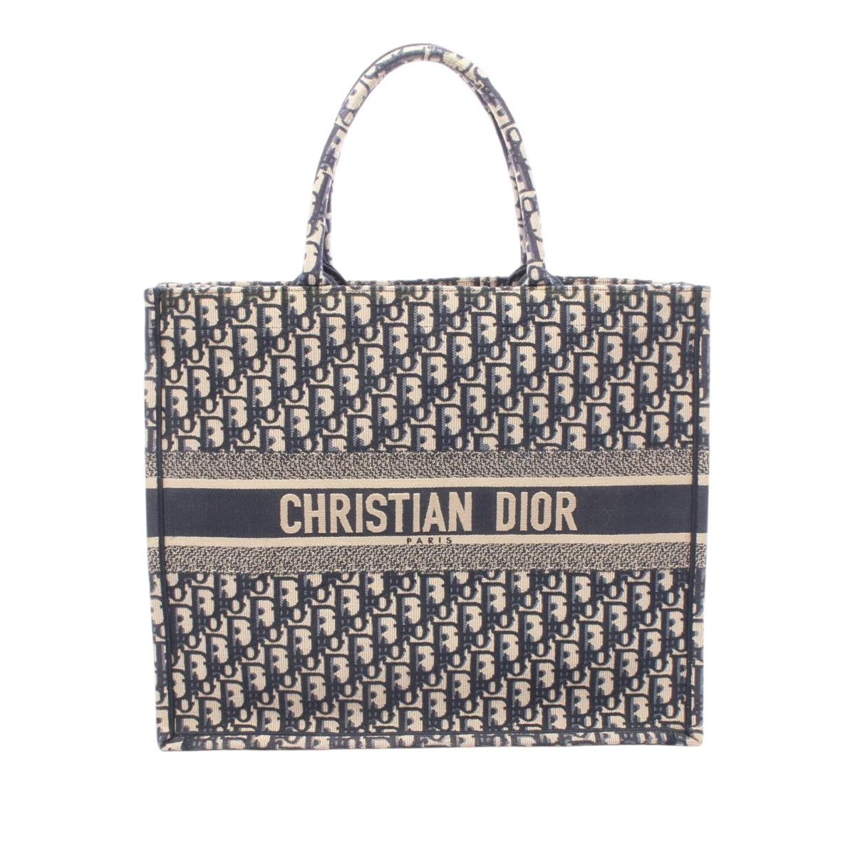 Dior Large Oblique Embroidered Canvas Book Tote — Blue