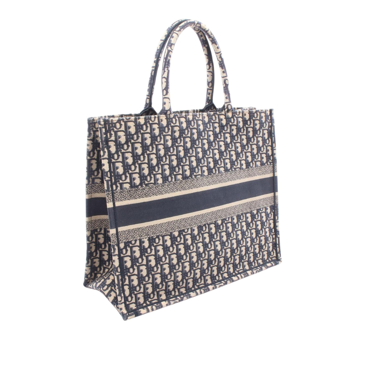 Dior Large Oblique Embroidered Canvas Book Tote — Blue