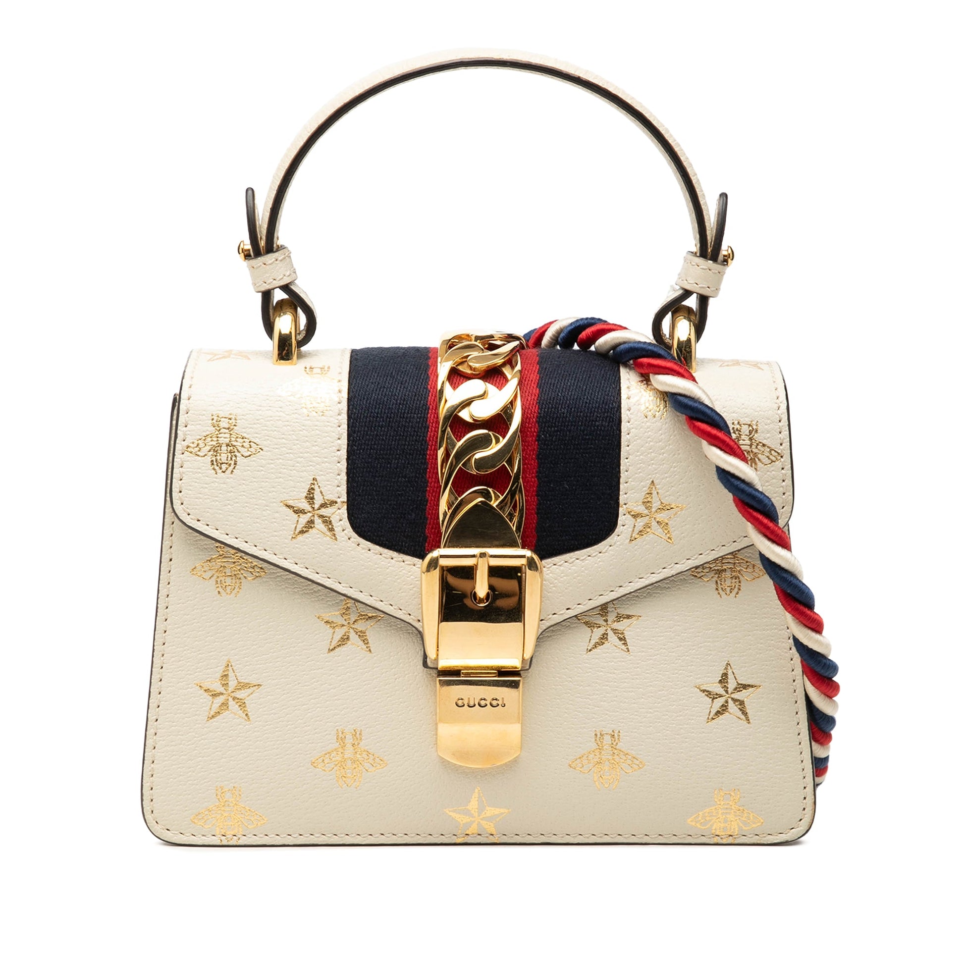 Gucci Mini Calfskin Bee Star Web Sylvie Top Handle Bag