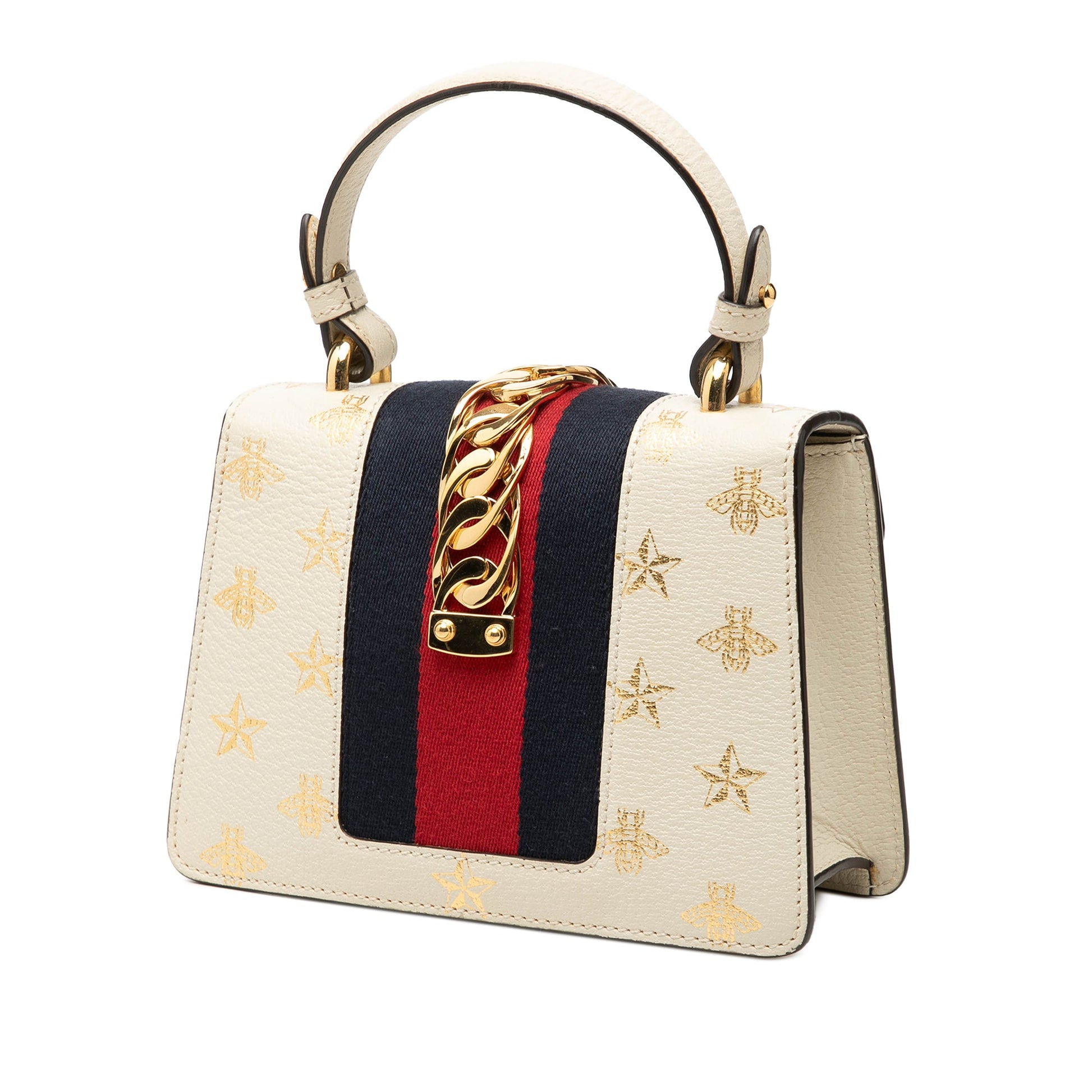 Gucci Mini Calfskin Bee Star Web Sylvie Top Handle Bag