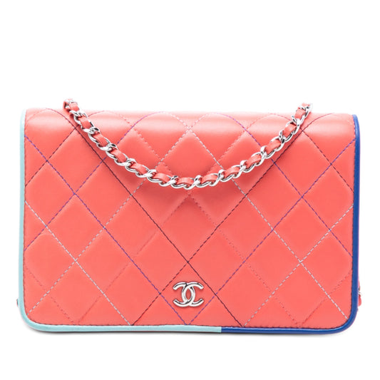 Chanel CC Quilted Lambskin Multicolor Border Full Flap Wallet on Chain