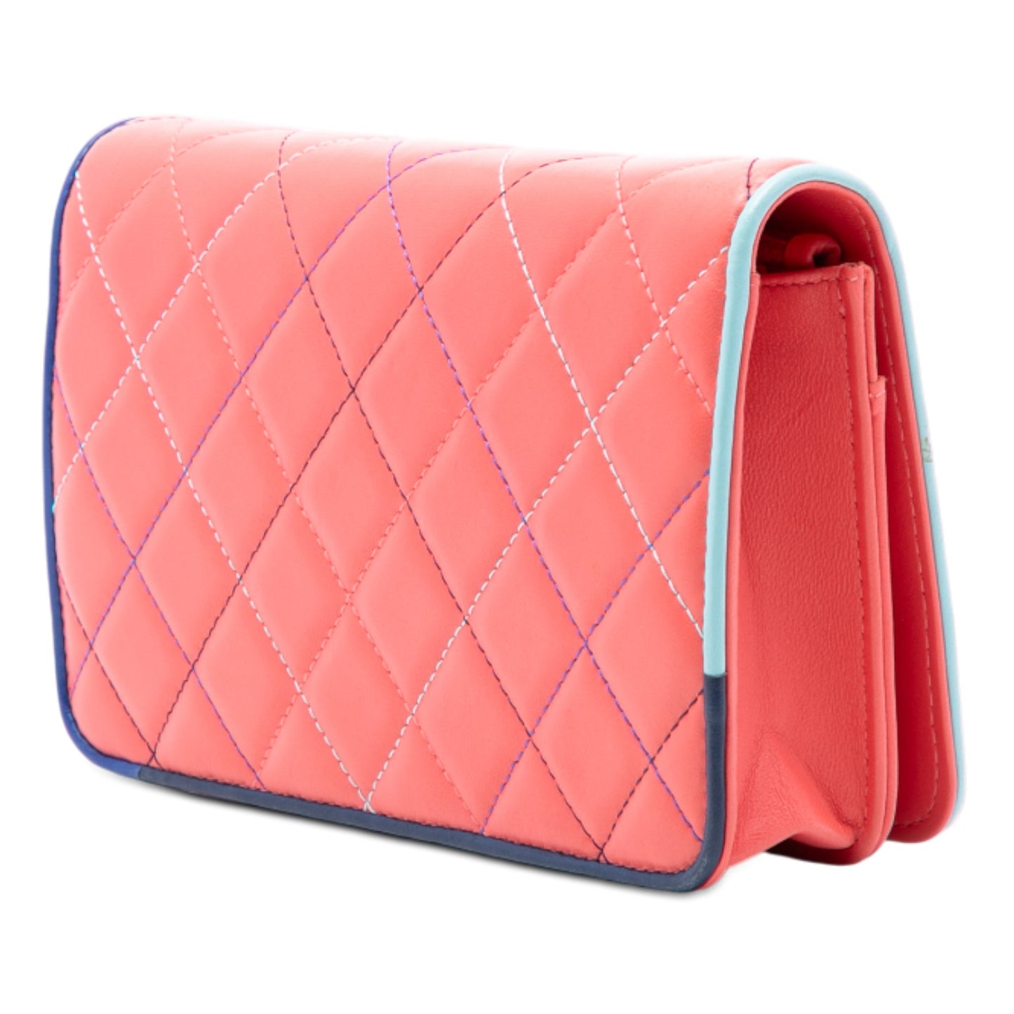 Chanel CC Quilted Lambskin Multicolor Border Full Flap Wallet on Chain