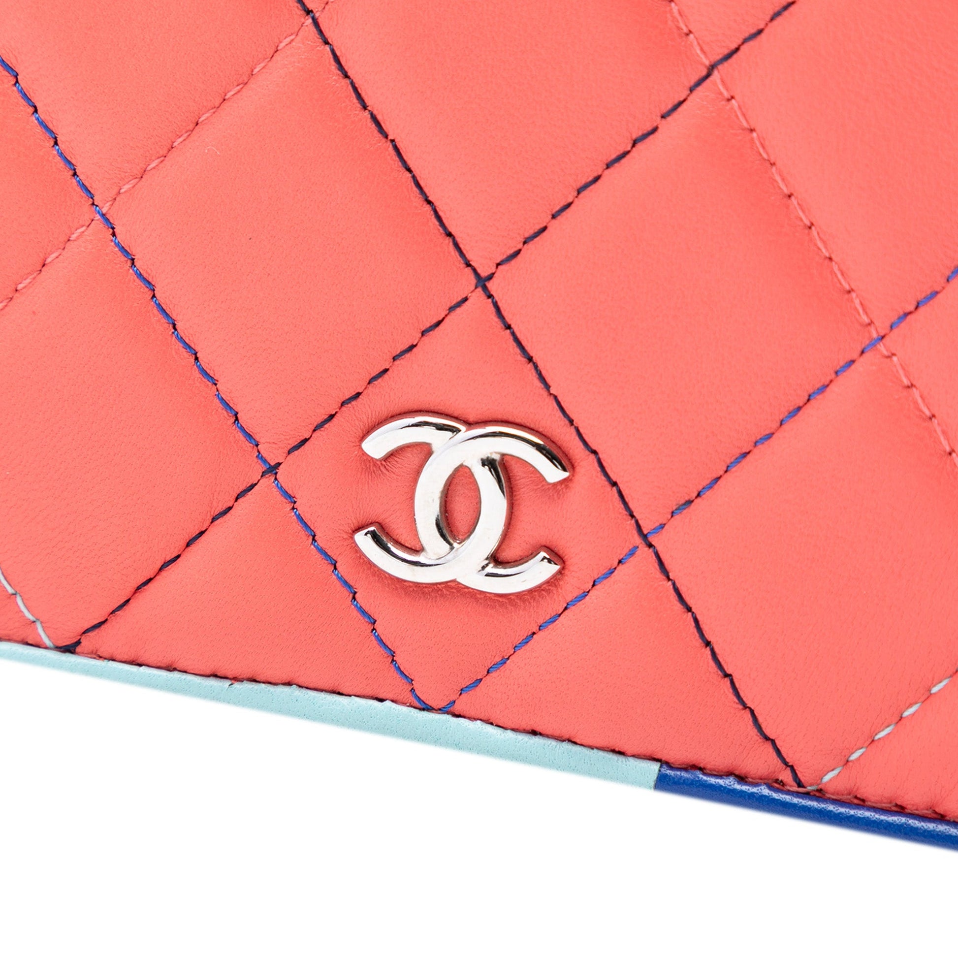 Chanel CC Quilted Lambskin Multicolor Border Full Flap Wallet on Chain