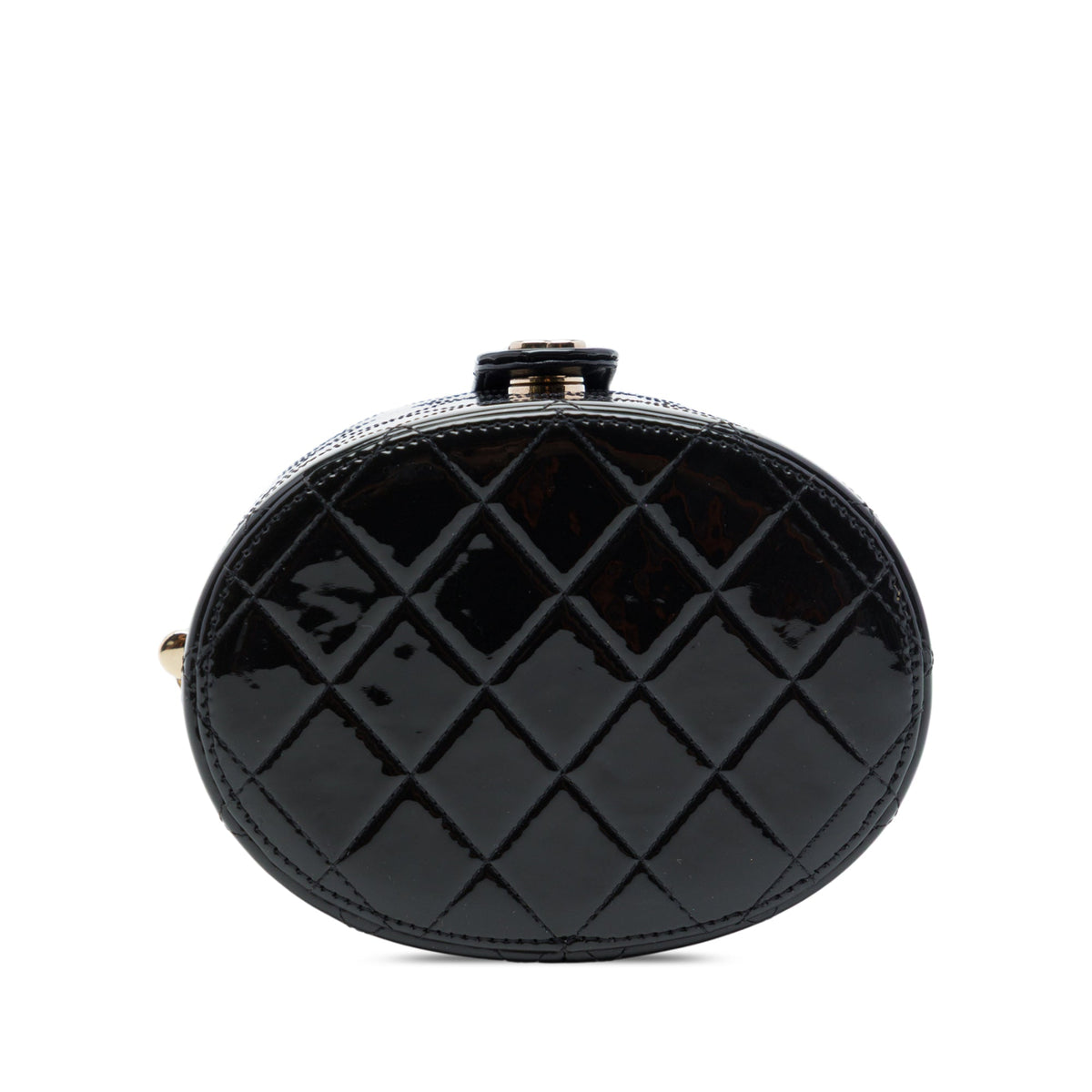 Chanel CC Quilted Patent Round Vanity Clutch With Chain — Black