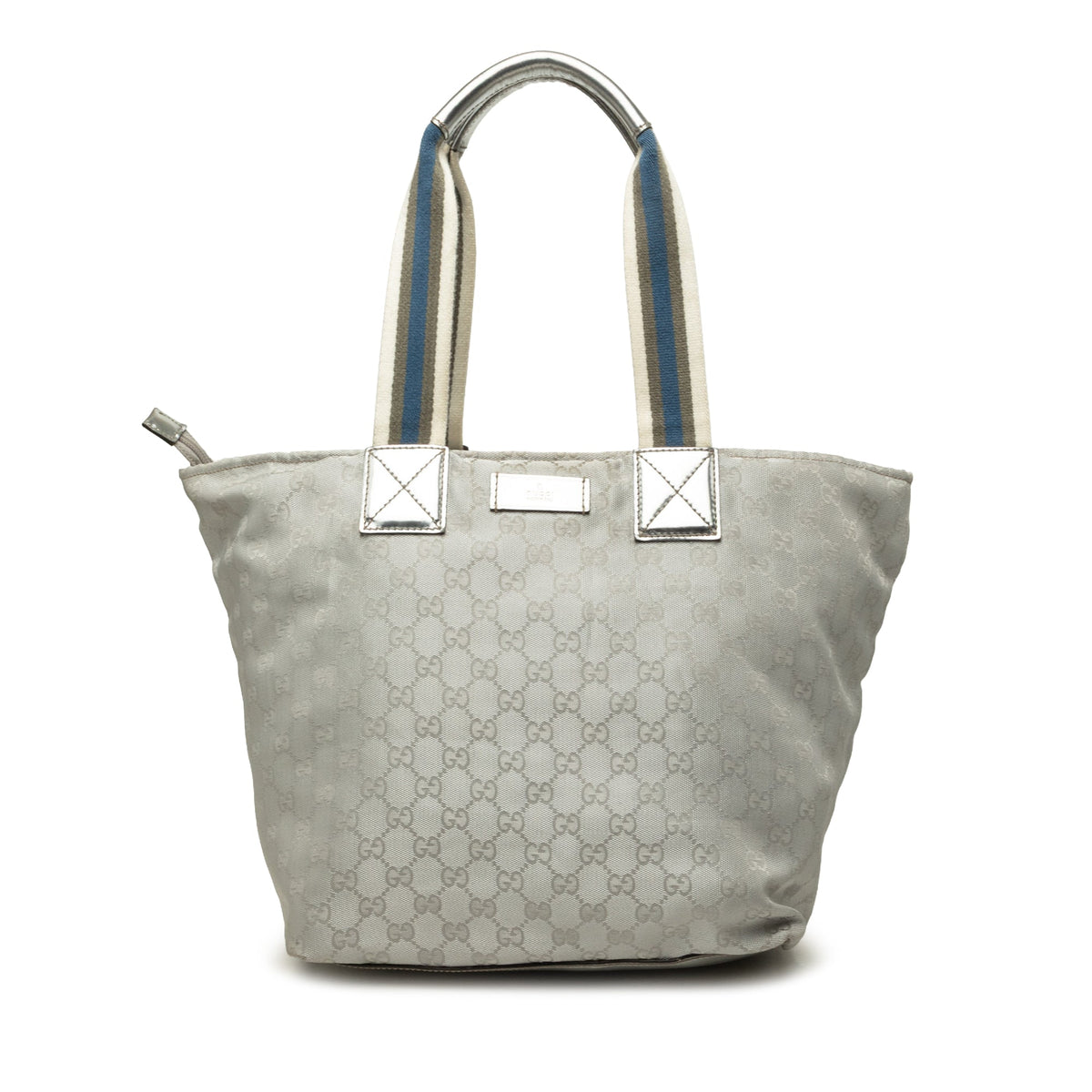 Gucci GG Canvas Web Tote — Silver