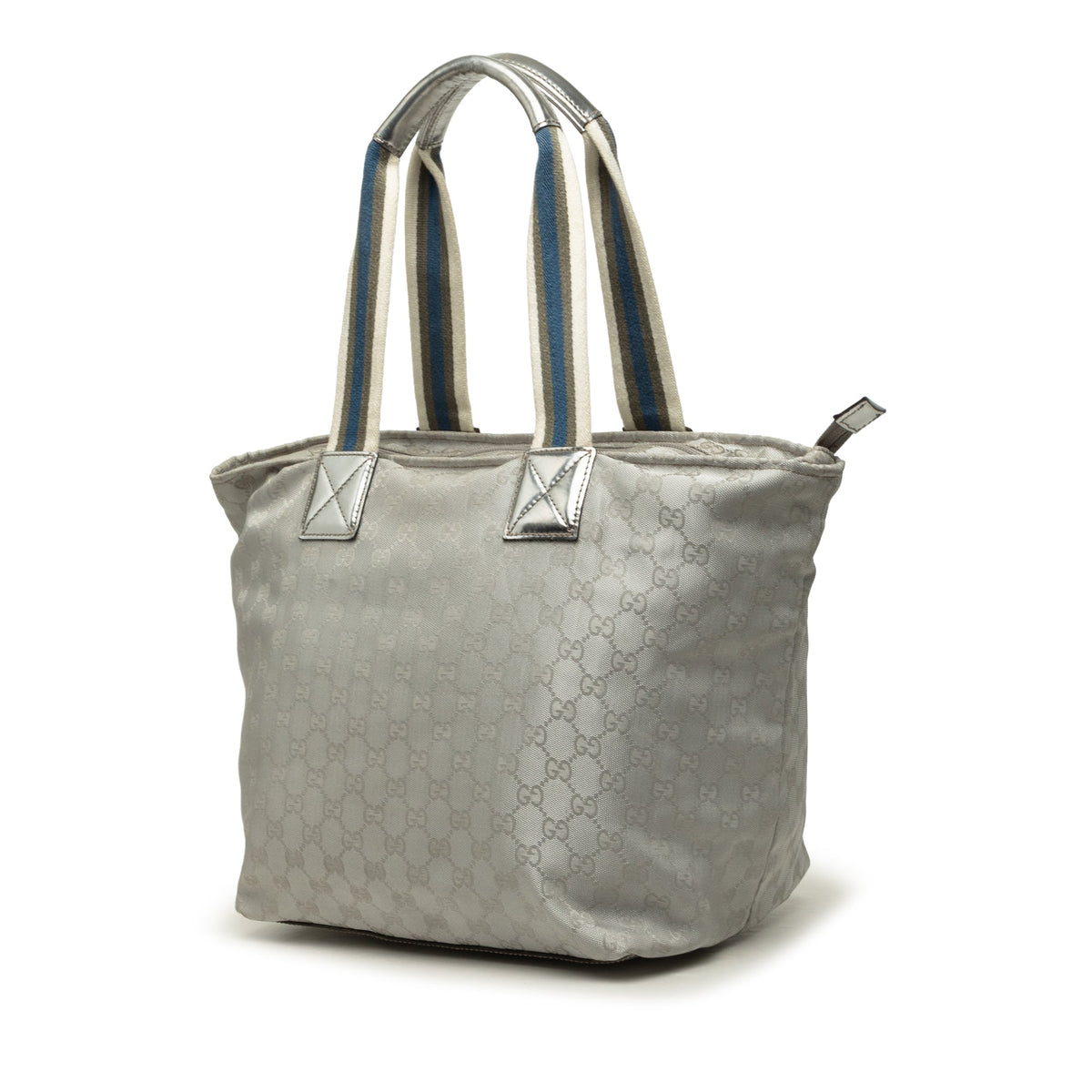 Gucci GG Canvas Web Tote — Silver