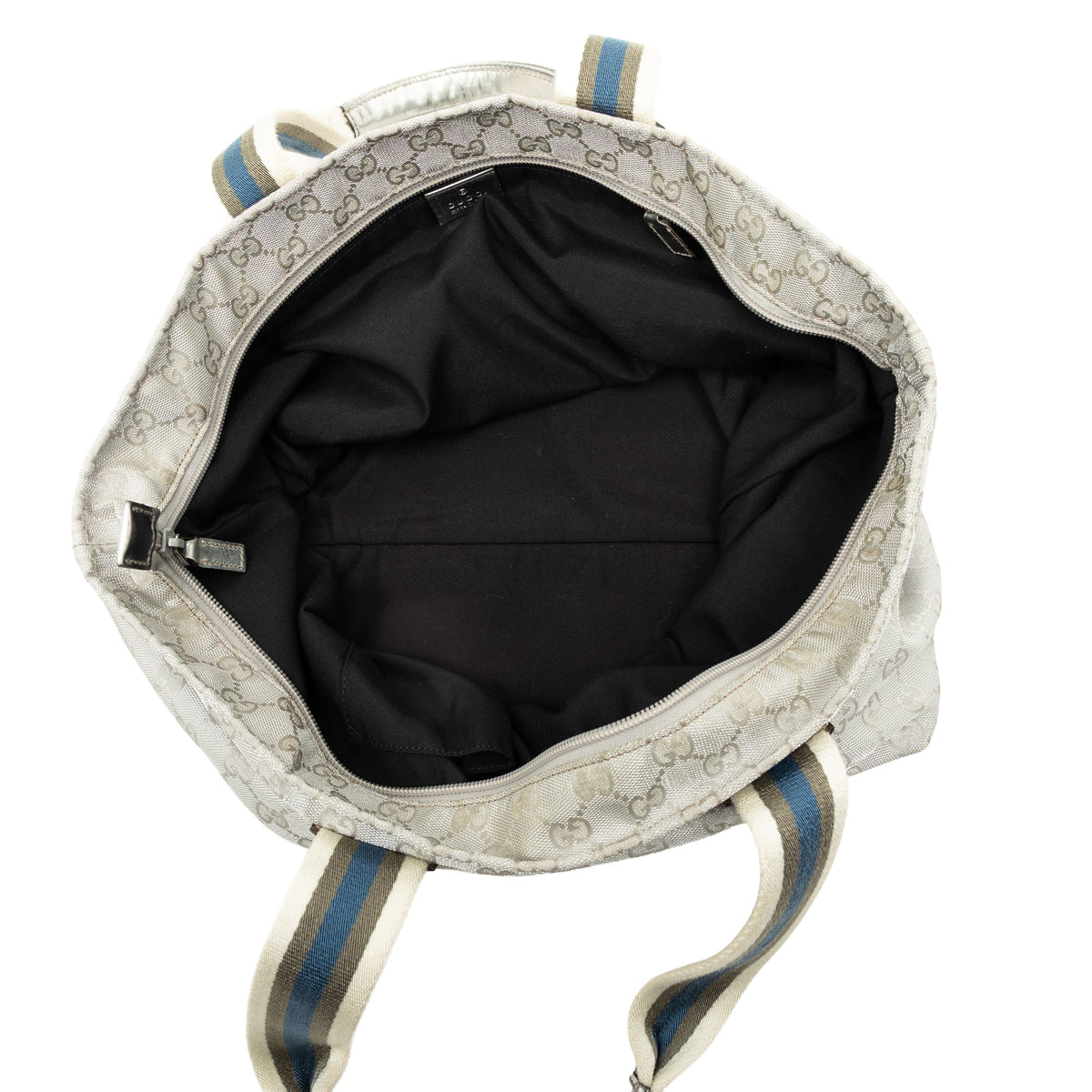 Gucci GG Canvas Web Tote — Silver