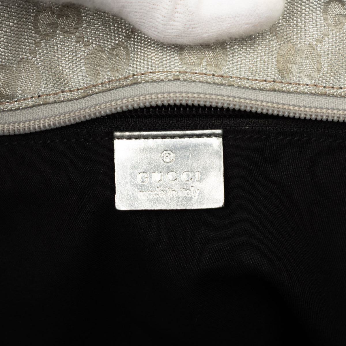 Gucci GG Canvas Web Tote — Silver