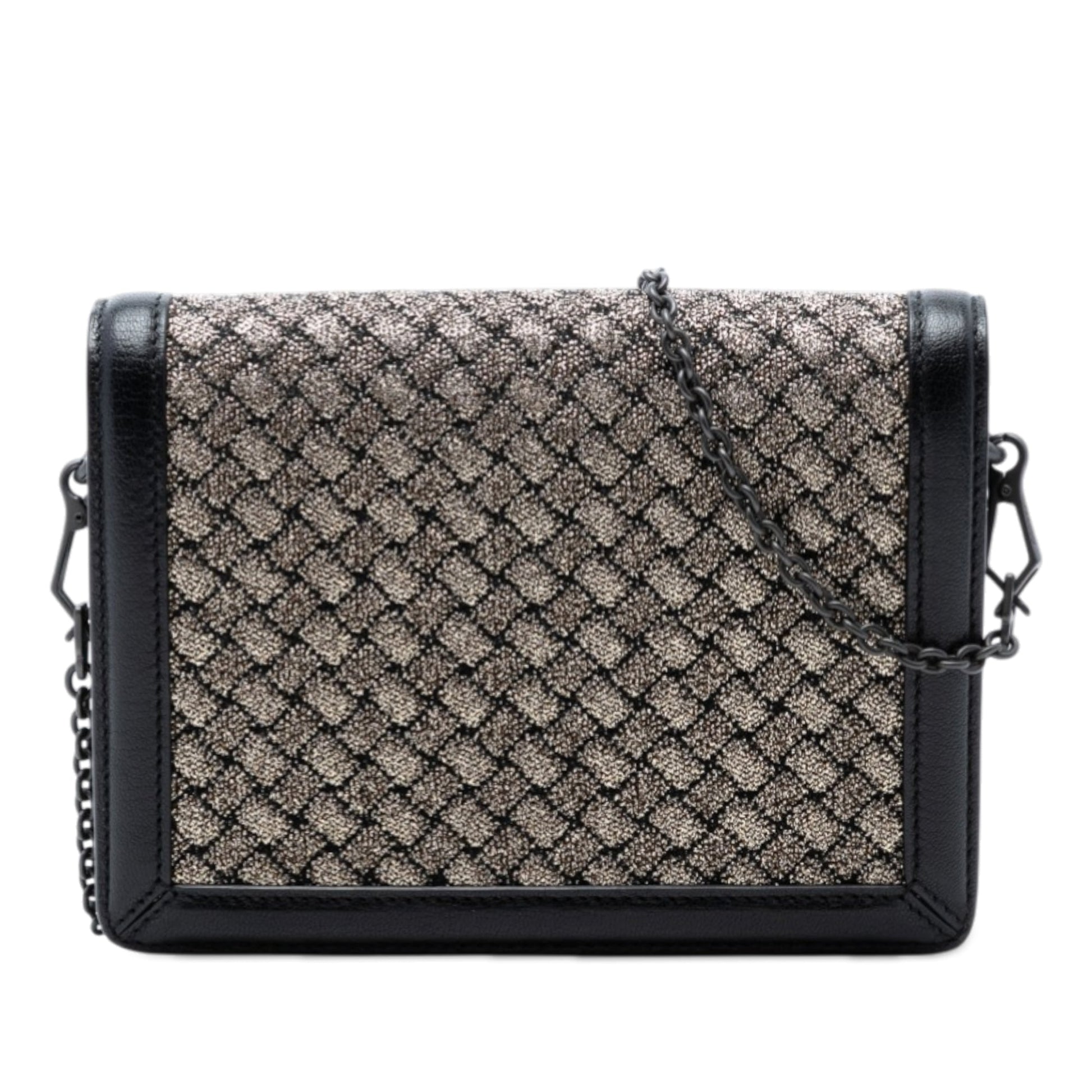 Bottega Veneta Mini Leather and Metallic Knit Intrecciato Montebello Crossbody