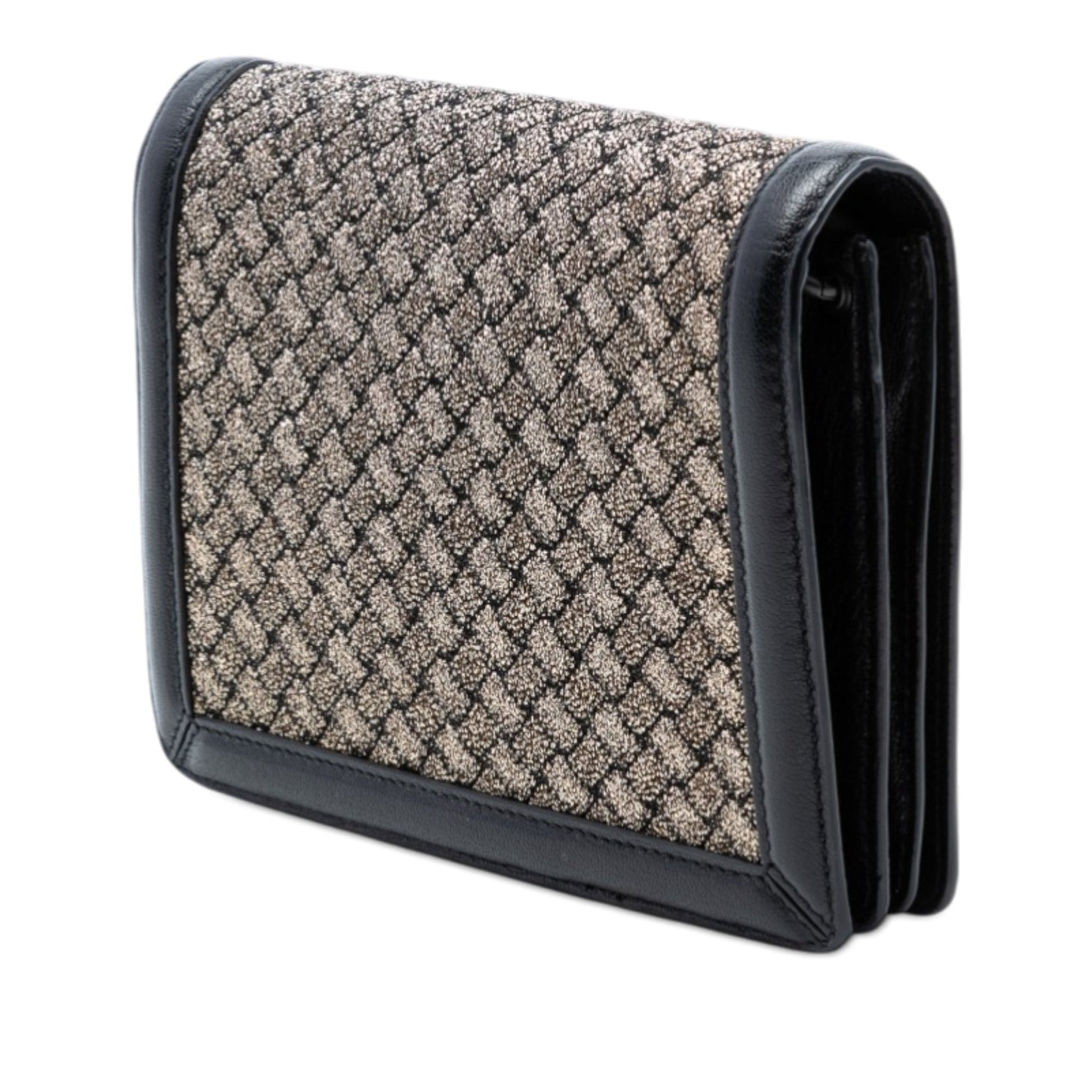 Bottega Veneta Mini Leather and Metallic Knit Intrecciato Montebello Crossbody