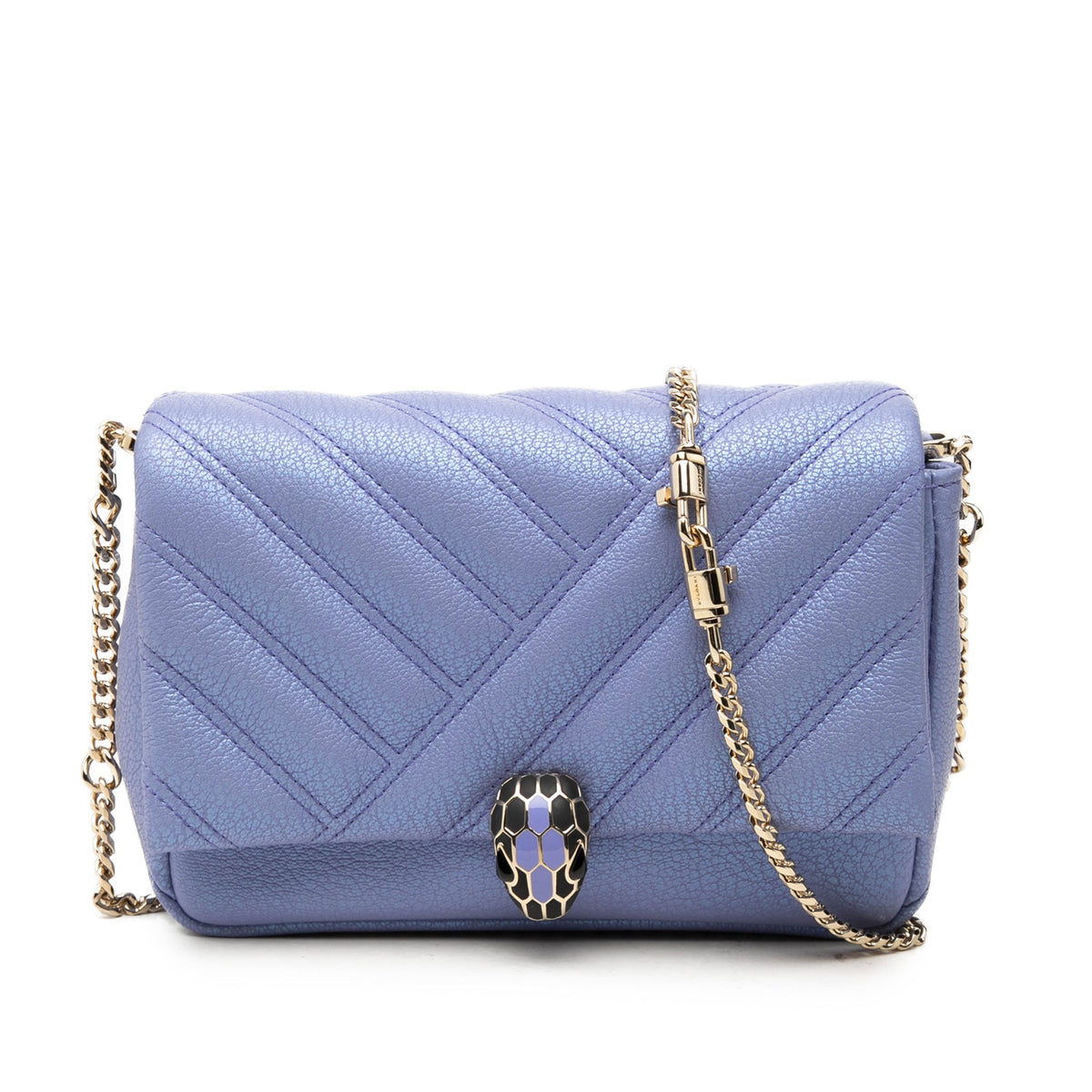 Bvlgari Leather Serpenti Cabochon Chain Crossbody — Purple