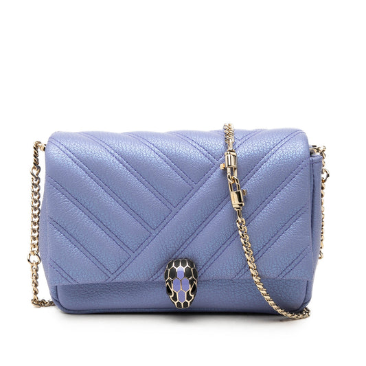 Bvlgari Leather Serpenti Cabochon Chain Crossbody — Purple