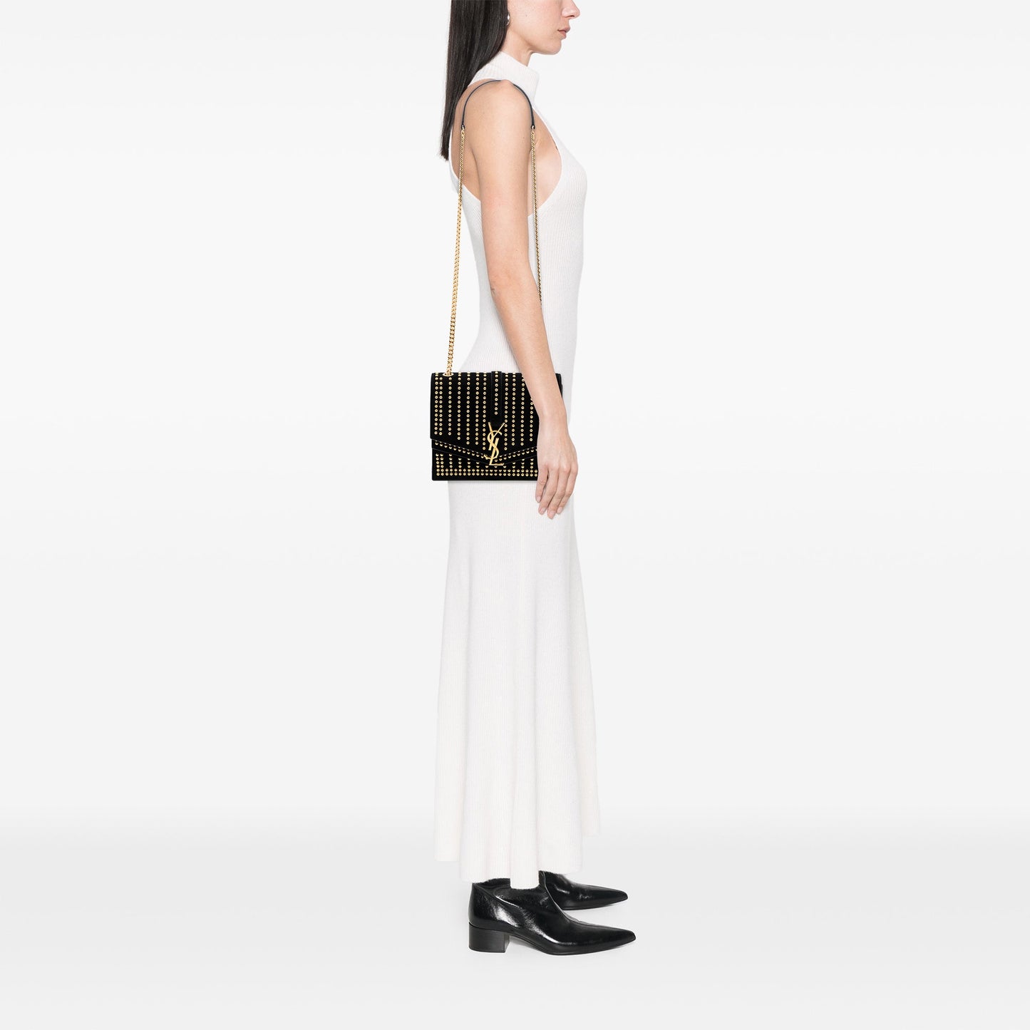 Saint Laurent Medium Studded Suede Monogram Sulpice Crossbody