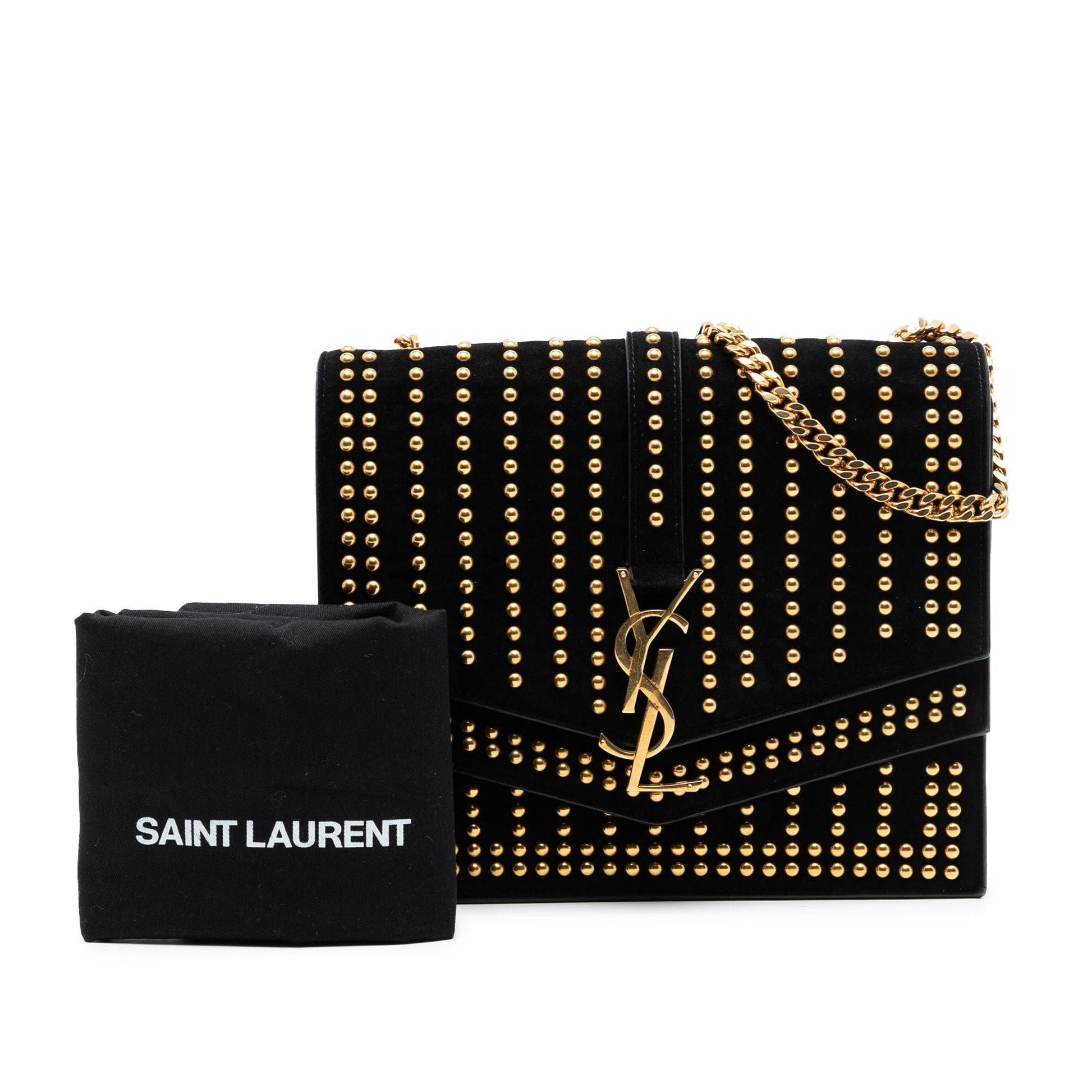 Saint Laurent Medium Studded Suede Monogram Sulpice Crossbody