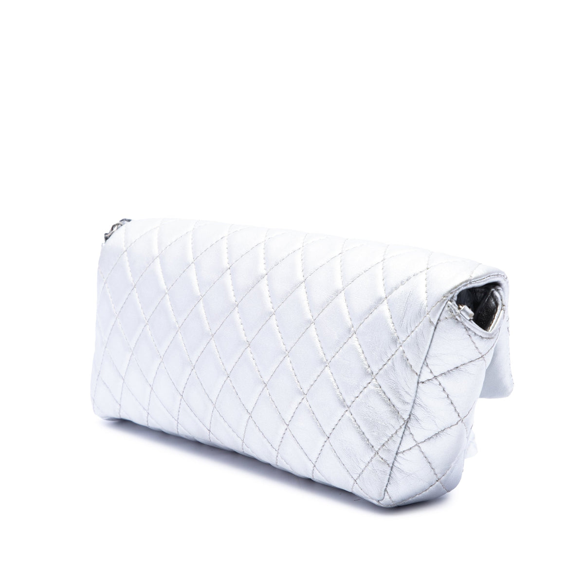 Chanel Quilted Metallic Lambskin Reissue 2.55 Clutch With Chain — Silver