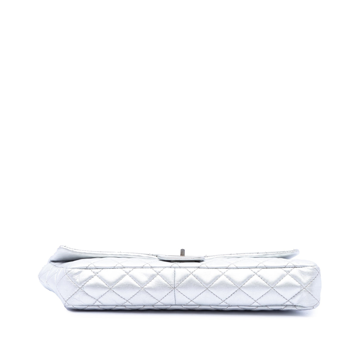 Chanel Quilted Metallic Lambskin Reissue 2.55 Clutch With Chain — Silver