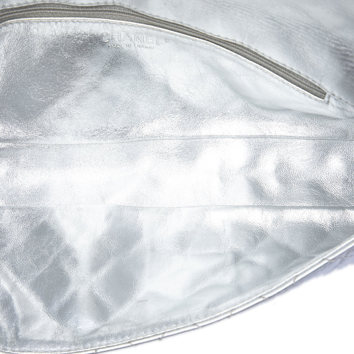 Chanel Quilted Metallic Lambskin Reissue 2.55 Clutch With Chain — Silver