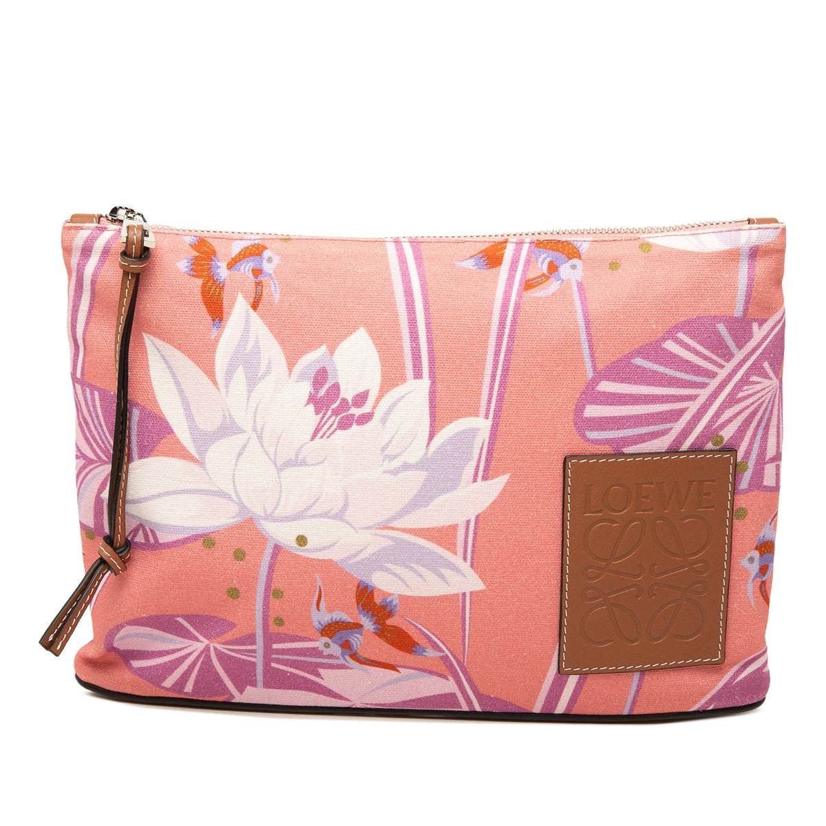 LOEWE Paulas Ibiza Canvas Waterlily Print Clutch — Pink