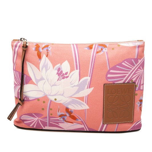 LOEWE Paulas Ibiza Canvas Waterlily Print Clutch — Pink