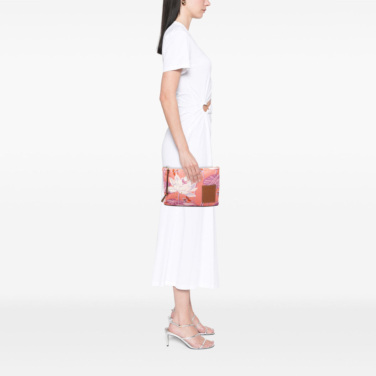 LOEWE Paulas Ibiza Canvas Waterlily Print Clutch — Pink