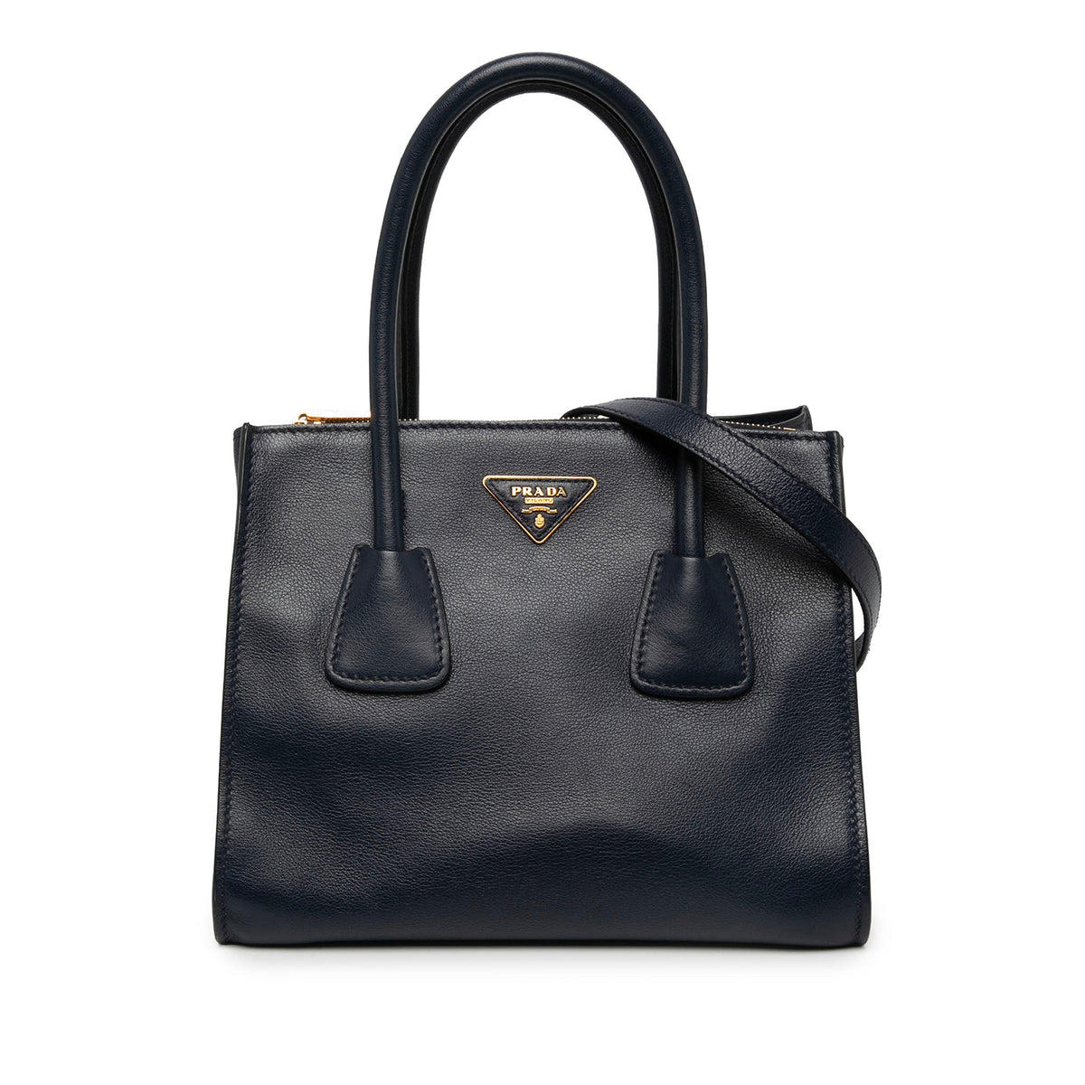 Prada Small Glace Calf Twin Pocket Satchel — Blue