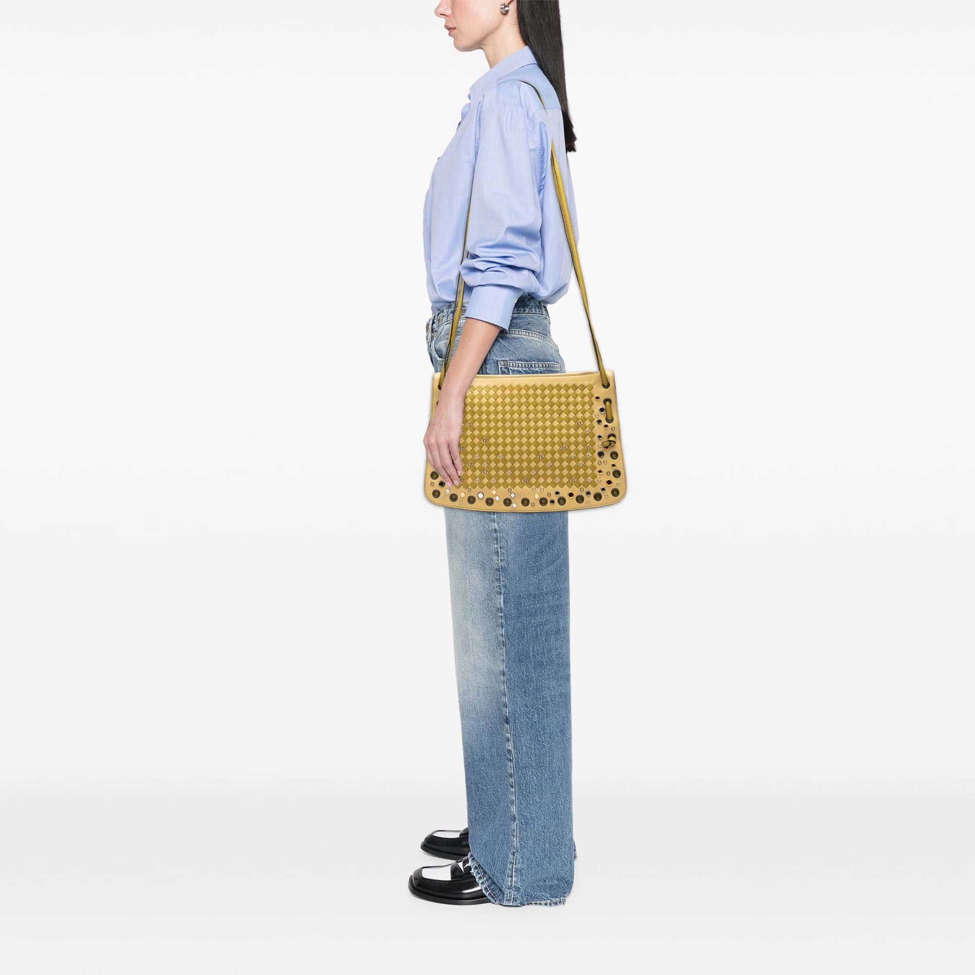 Bottega Veneta Nappa Intrecciato Check Grommet Palio Crossbody