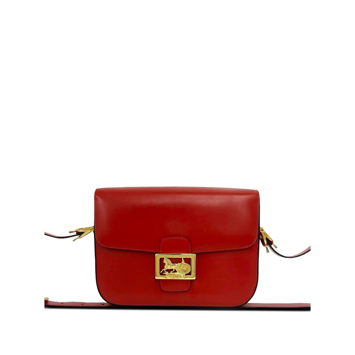 Celine Calfskin Horse Carriage Crossbody — Red