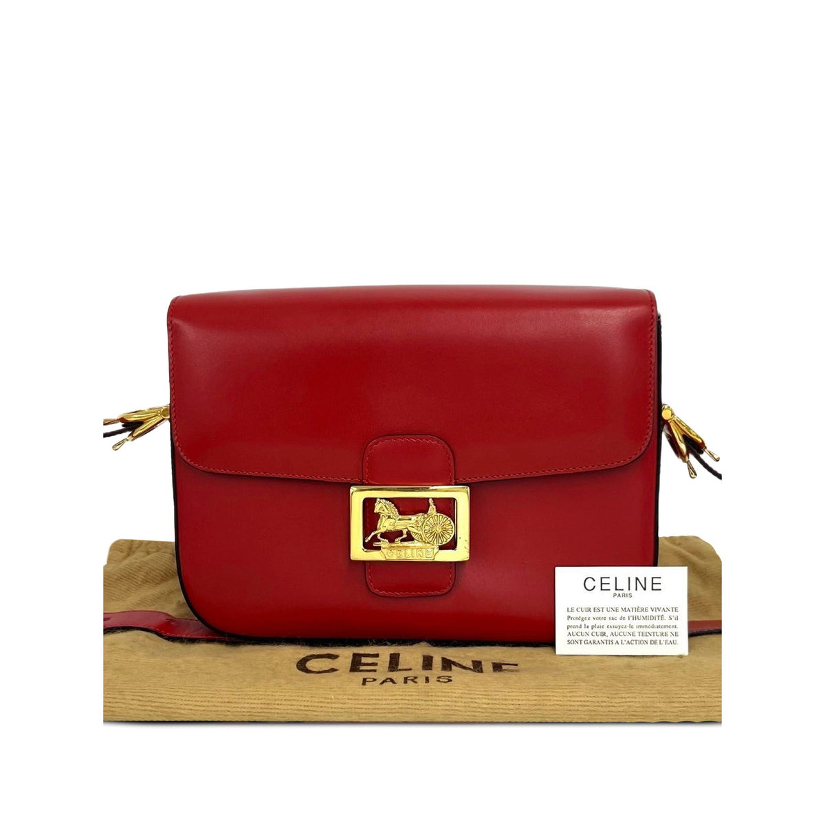 Celine Calfskin Horse Carriage Crossbody — Red