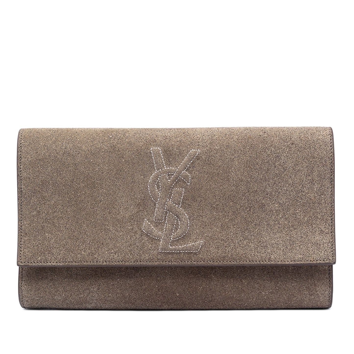 Saint Laurent Large Stitched Suede Monogram Belle De Jour Clutch