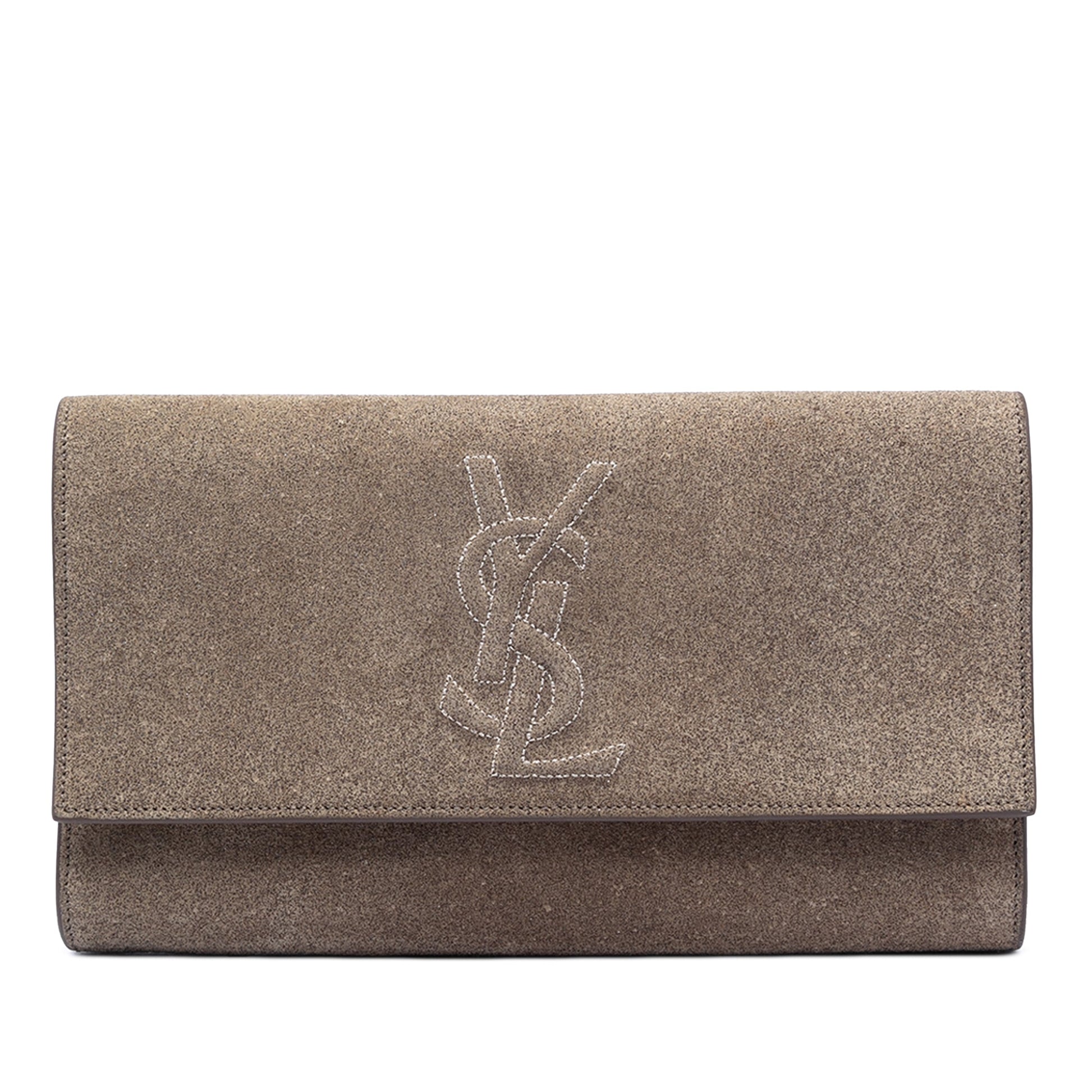 Saint Laurent Large Stitched Suede Monogram Belle De Jour Clutch