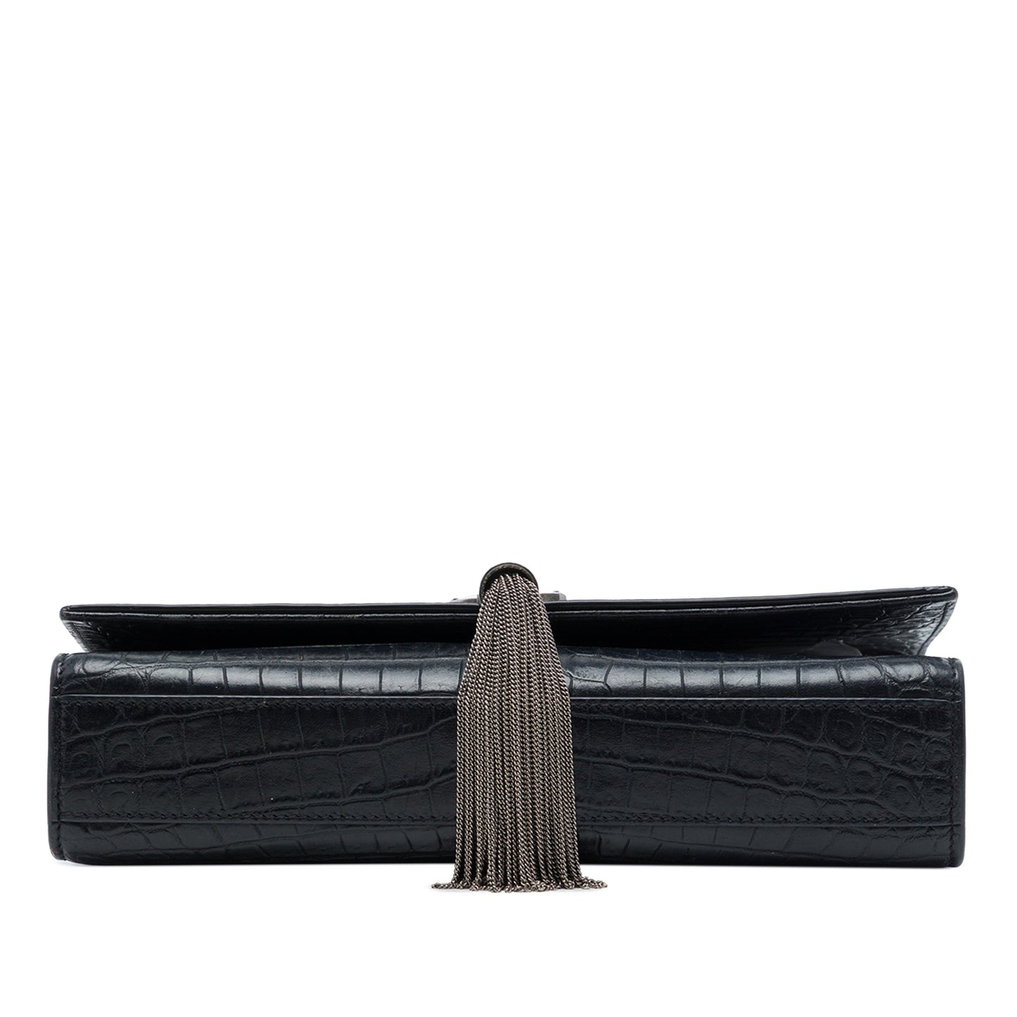 Saint Laurent Medium Croc Embossed Leather Monogram Kate Tassel Crossbody