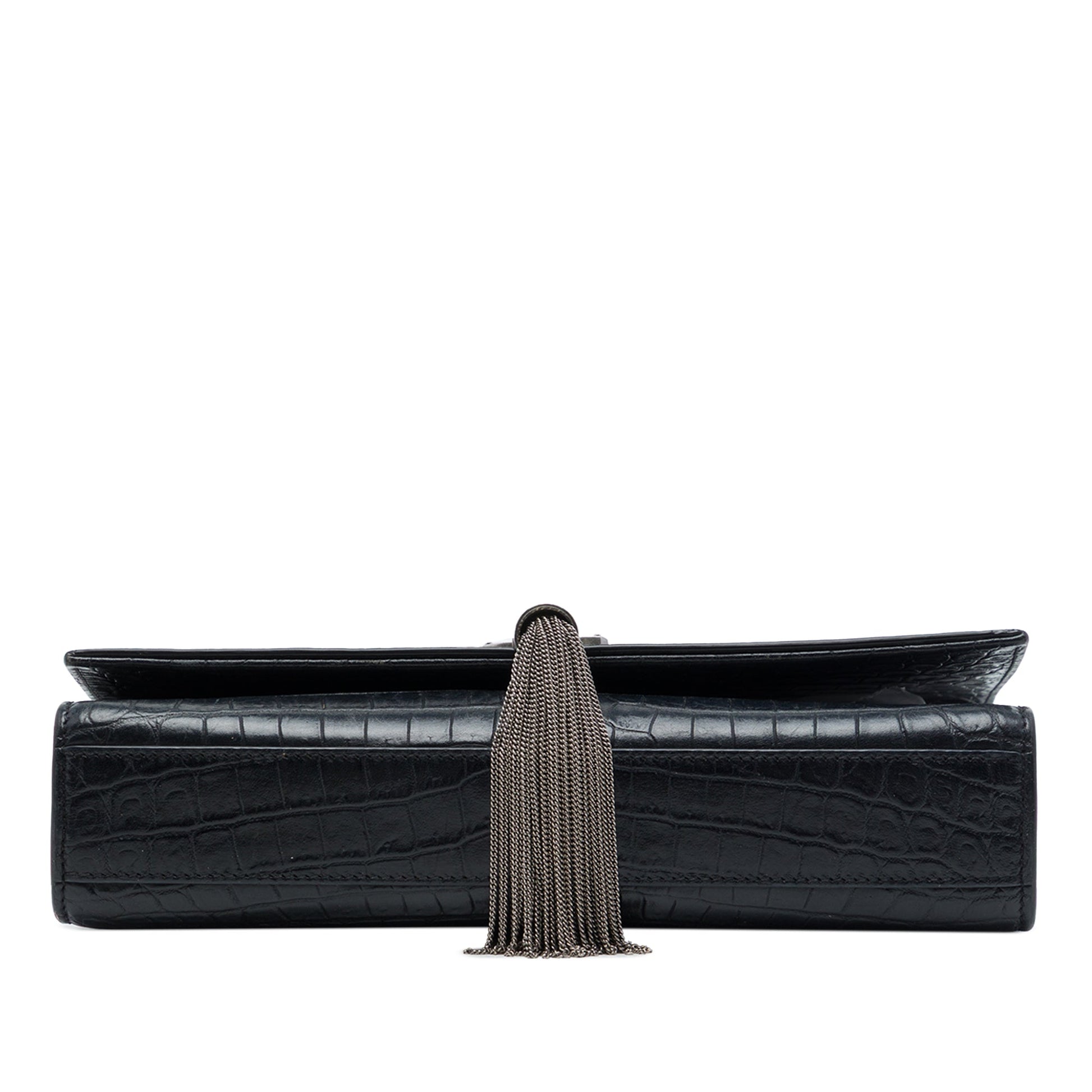 Saint Laurent Medium Croc Embossed Leather Monogram Kate Tassel Crossbody