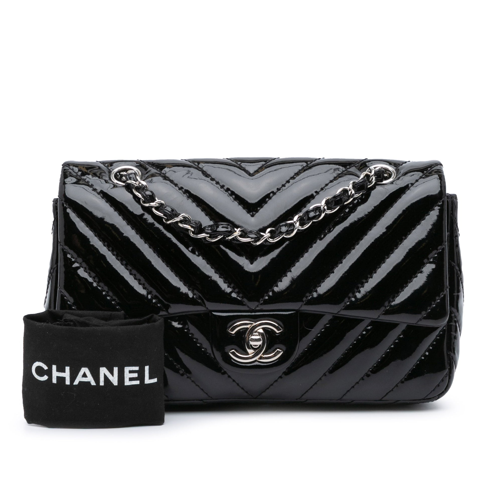 Chanel Medium Classic Chevron Patent Double Flap