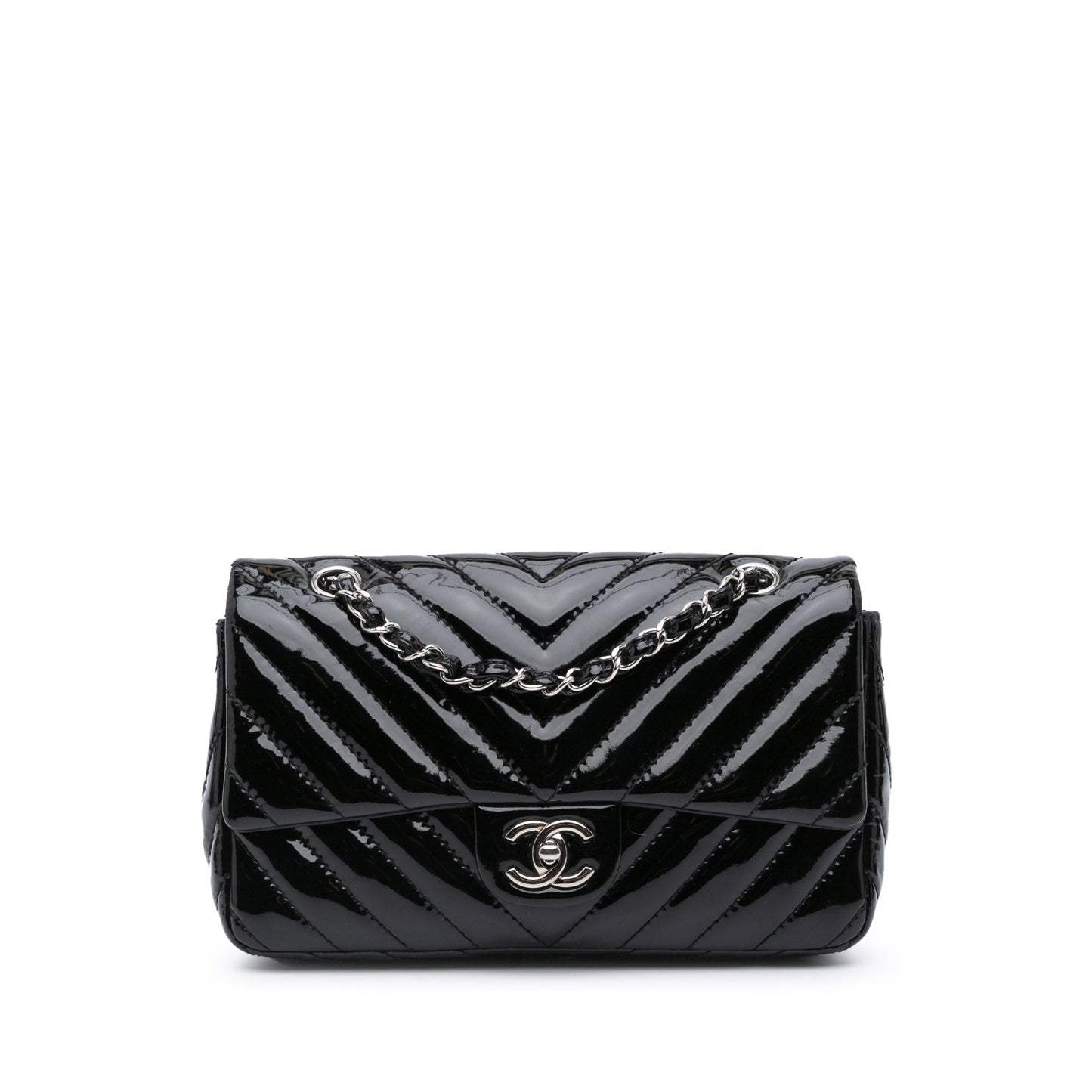 Chanel Medium Classic Chevron Patent Double Flap