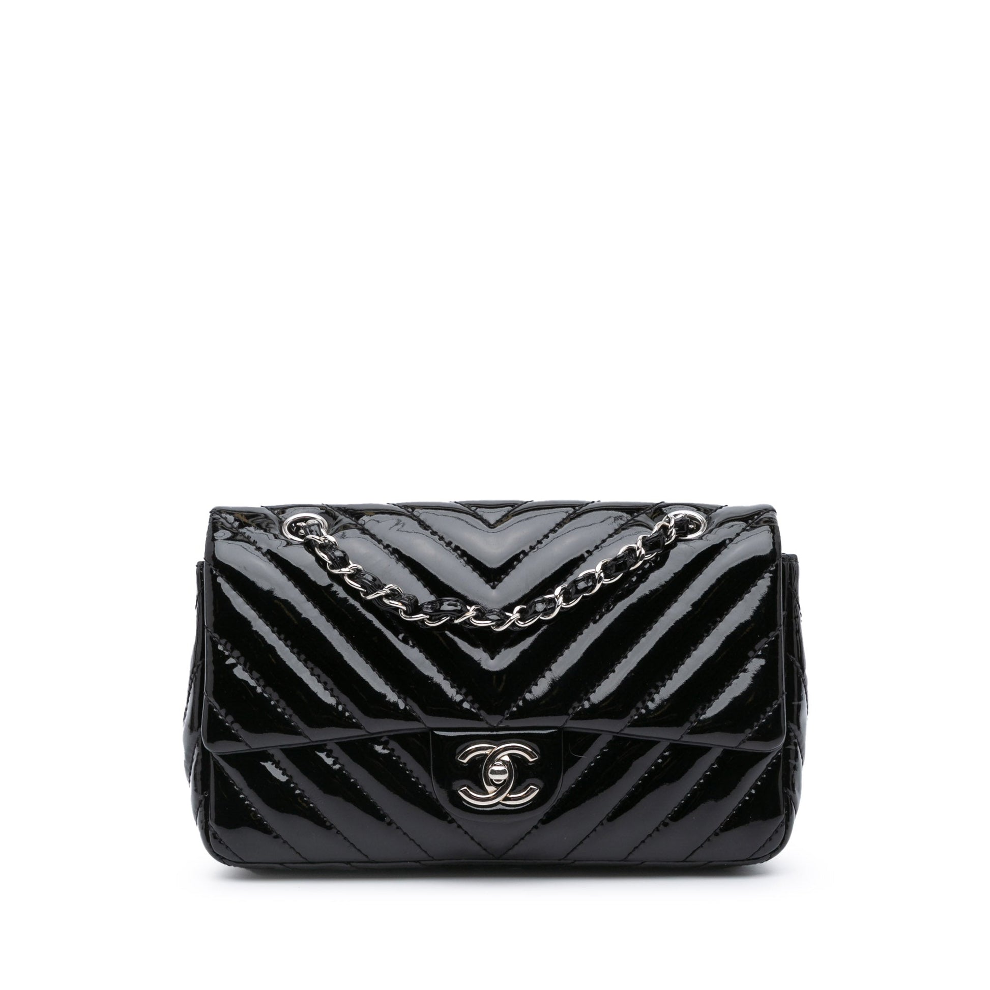 Chanel Medium Classic Chevron Patent Double Flap