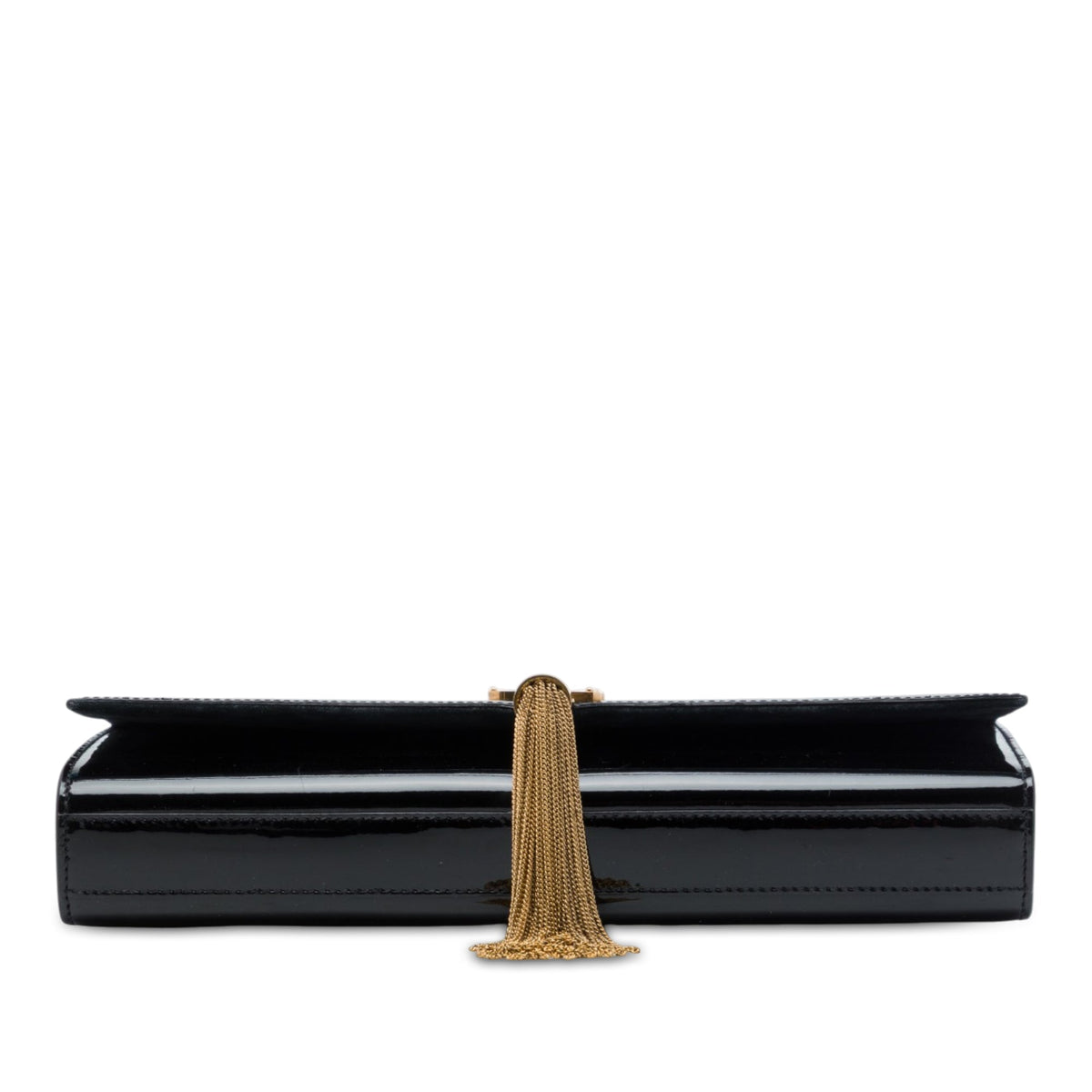 Saint Laurent Patent Cassandre Tassel Clutch — Black