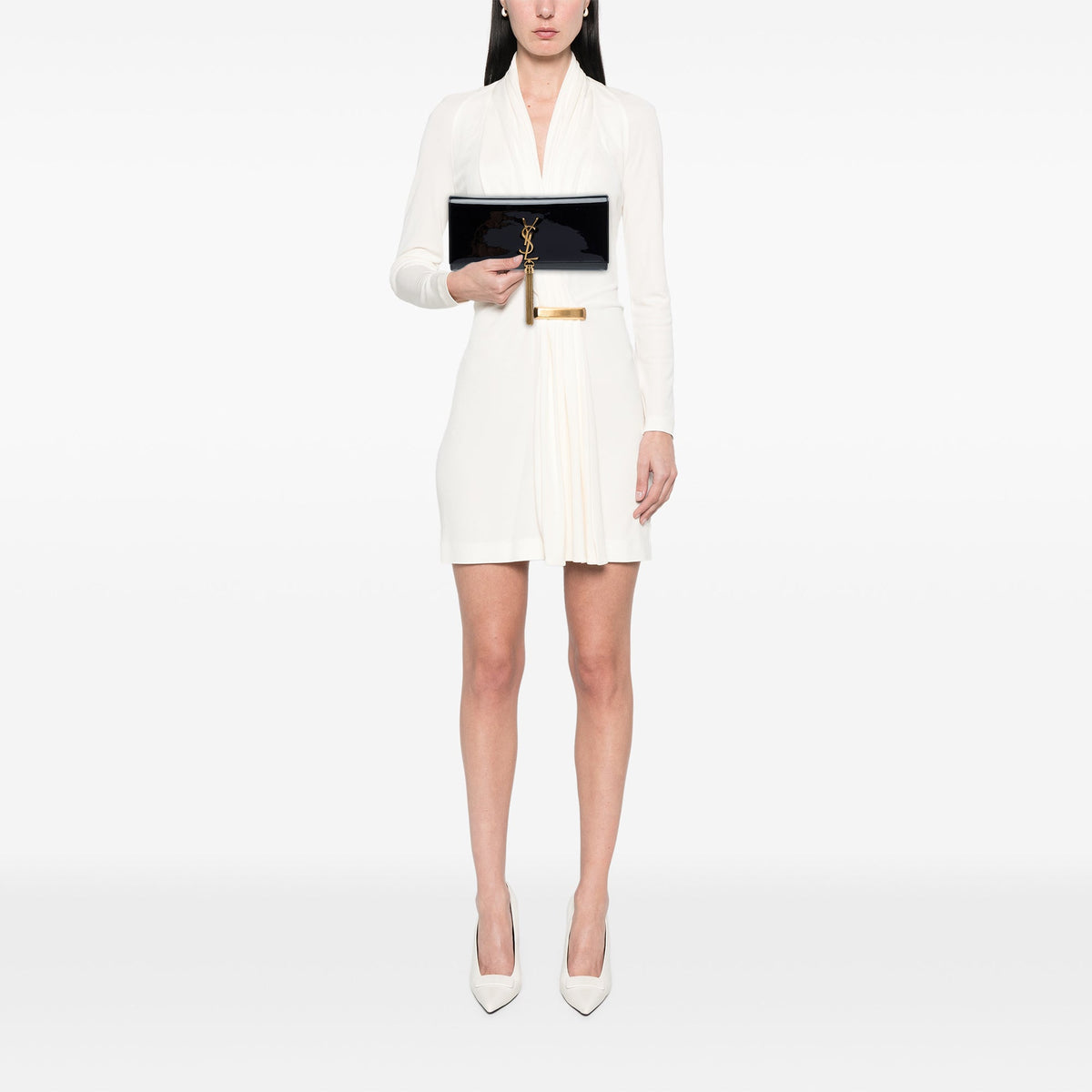 Saint Laurent Patent Cassandre Tassel Clutch — Black