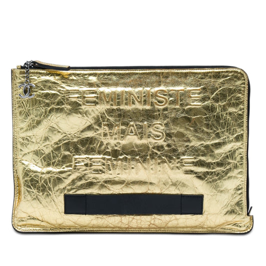 Chanel Metallic Crinkled Calfskin Feministe Mais Feminine Pouch