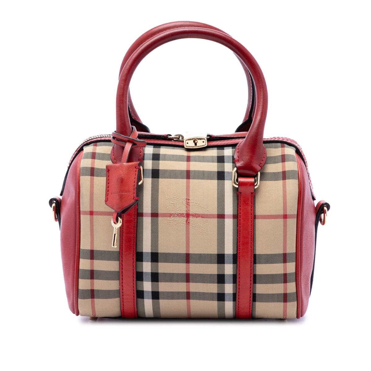 Burberry Small Haymarket Check Canvas Alchester Bowling Bag — Beige