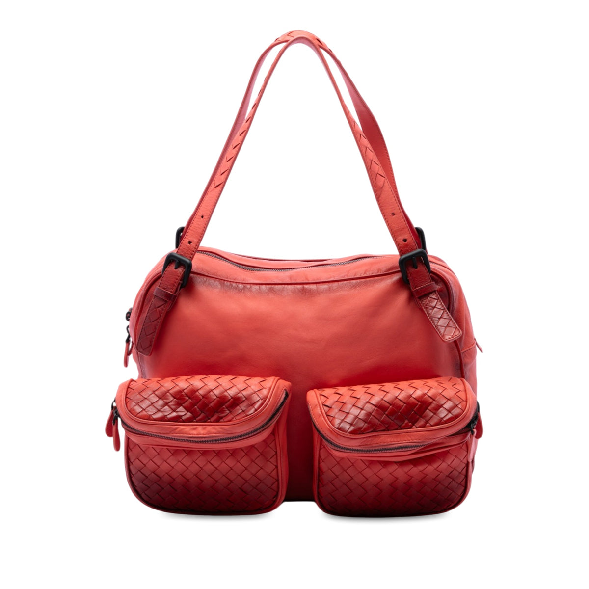 Bottega Veneta Intrecciato Trimmed Nappa Multi Pocket Shoulder Bag — Orange
