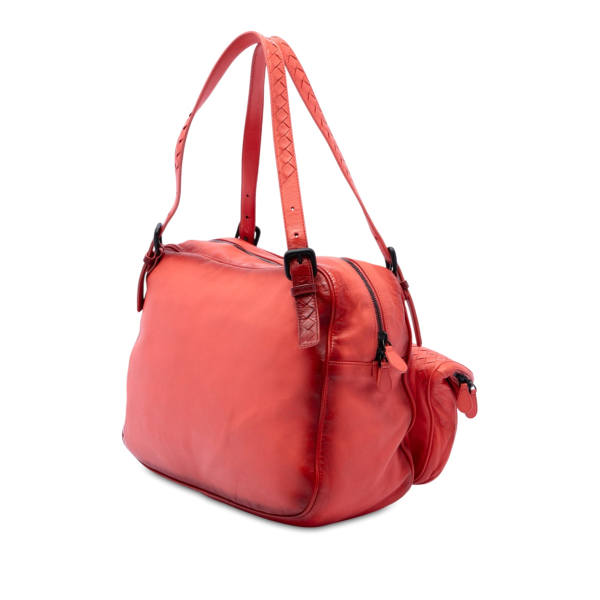Bottega Veneta Intrecciato Trimmed Nappa Multi Pocket Shoulder Bag — Orange