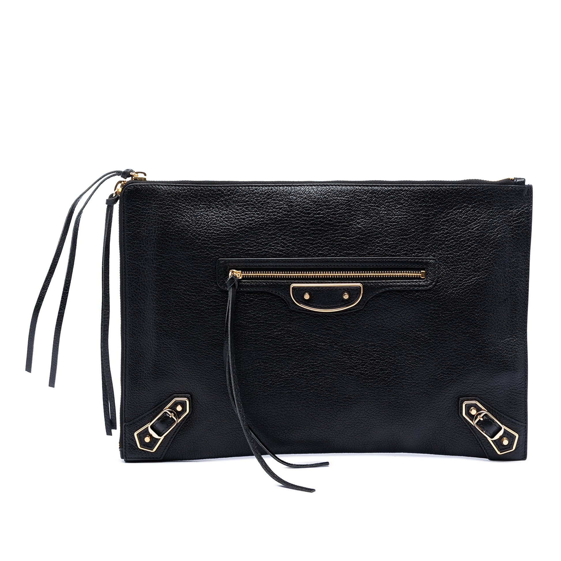 Balenciaga Medium Goatskin Motocross Classic Metallic Edge Clutch