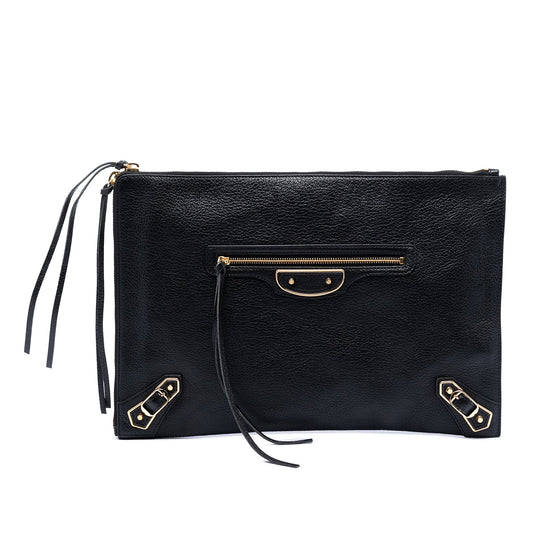 Balenciaga Medium Goatskin Motocross Classic Metallic Edge Clutch