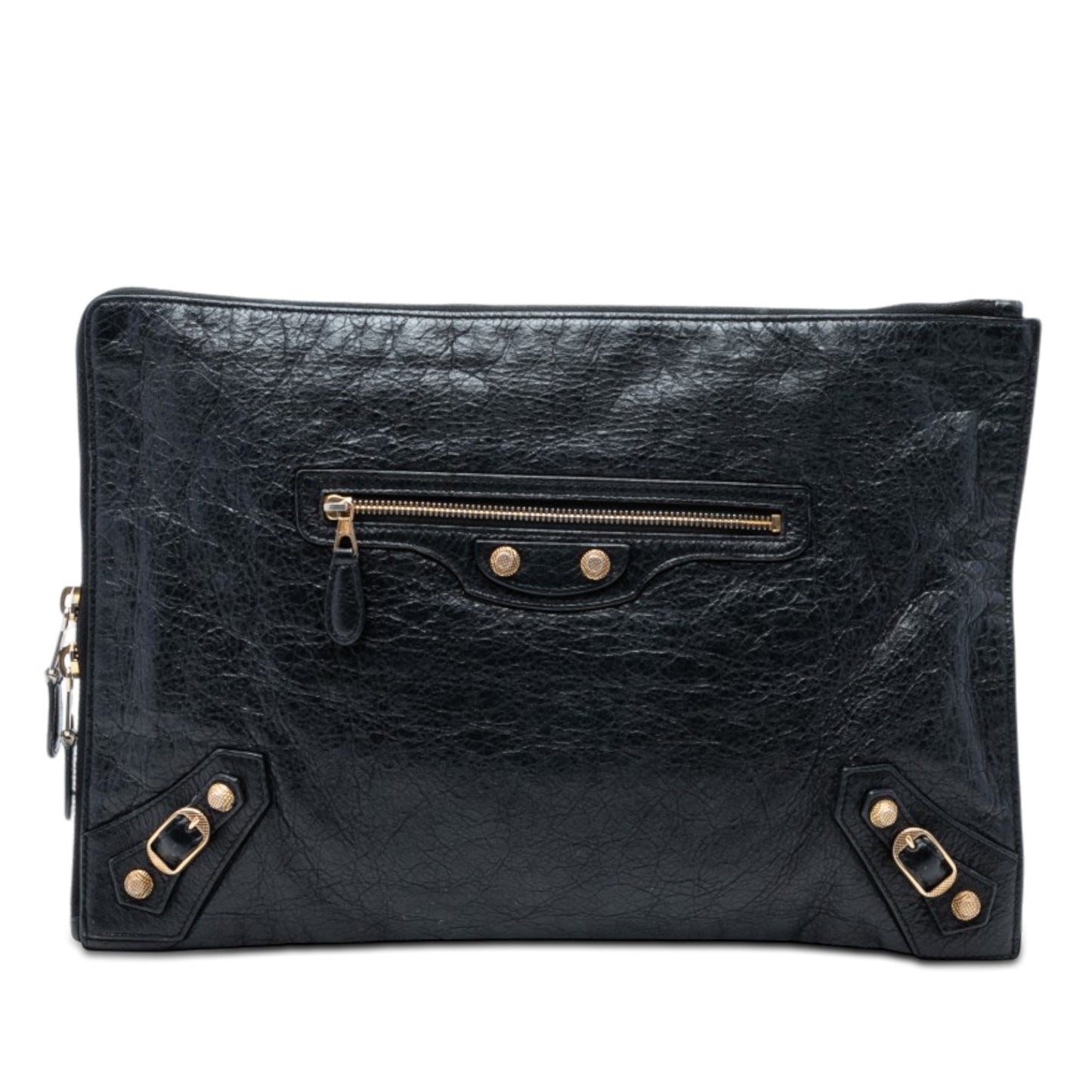 Balenciaga Lambskin Motocross Giant 12 Zip Around Flat Clutch
