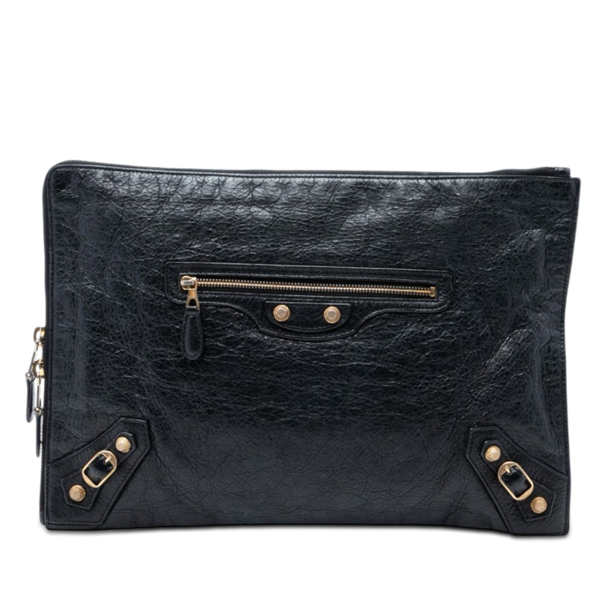 Balenciaga Lambskin Motocross Giant 12 Zip Around Flat Clutch