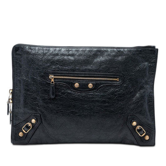 Balenciaga Lambskin Motocross Giant 12 Zip Around Flat Clutch